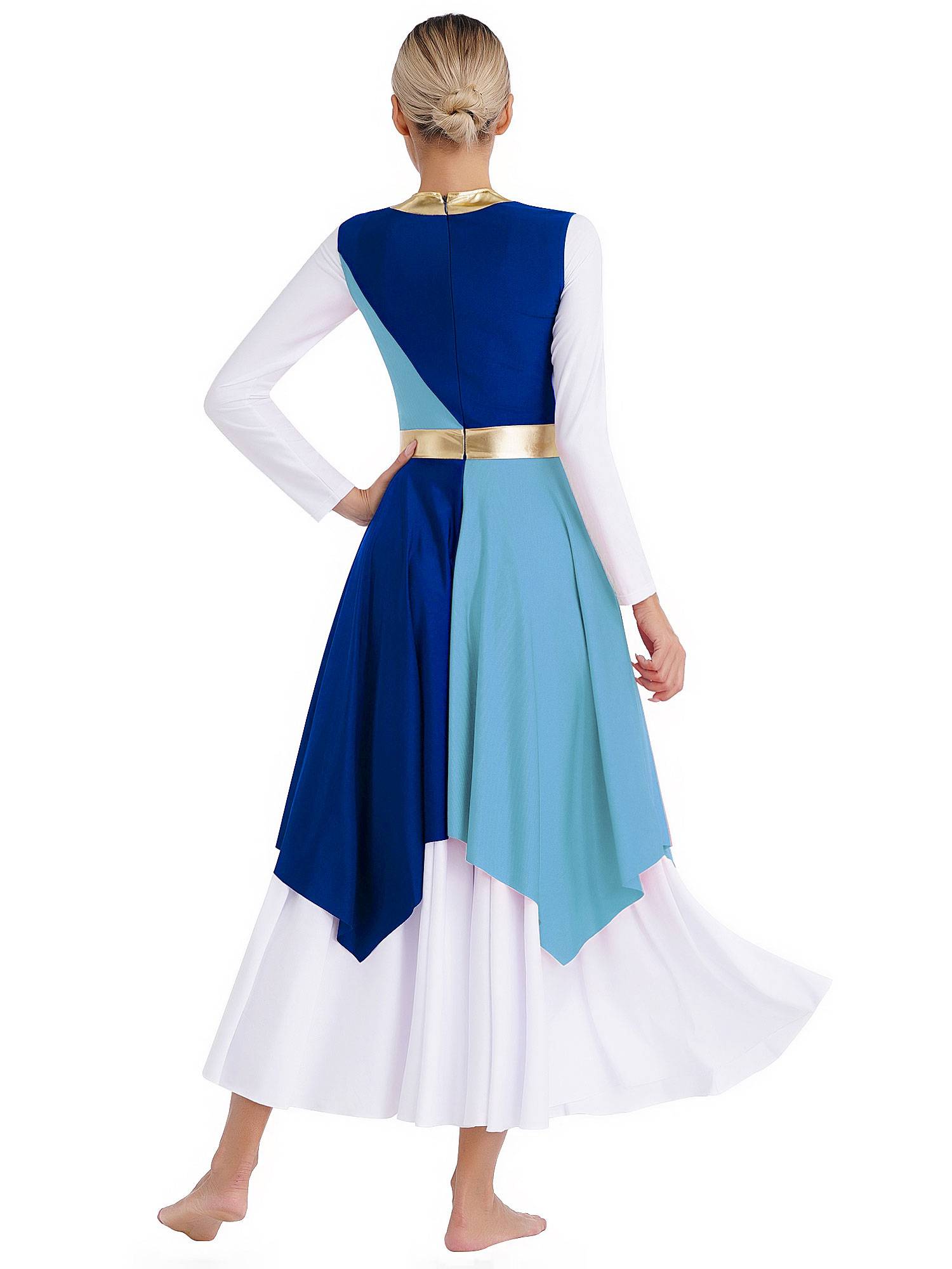 Women Sleeveless Metallic Color Block Liturgical Dance Dress