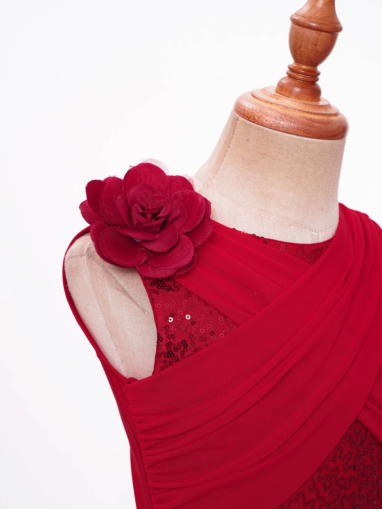 Kids Girls Sleeveless Sequins Mesh Asymmetrical Lyrical Dance Leotard Dress