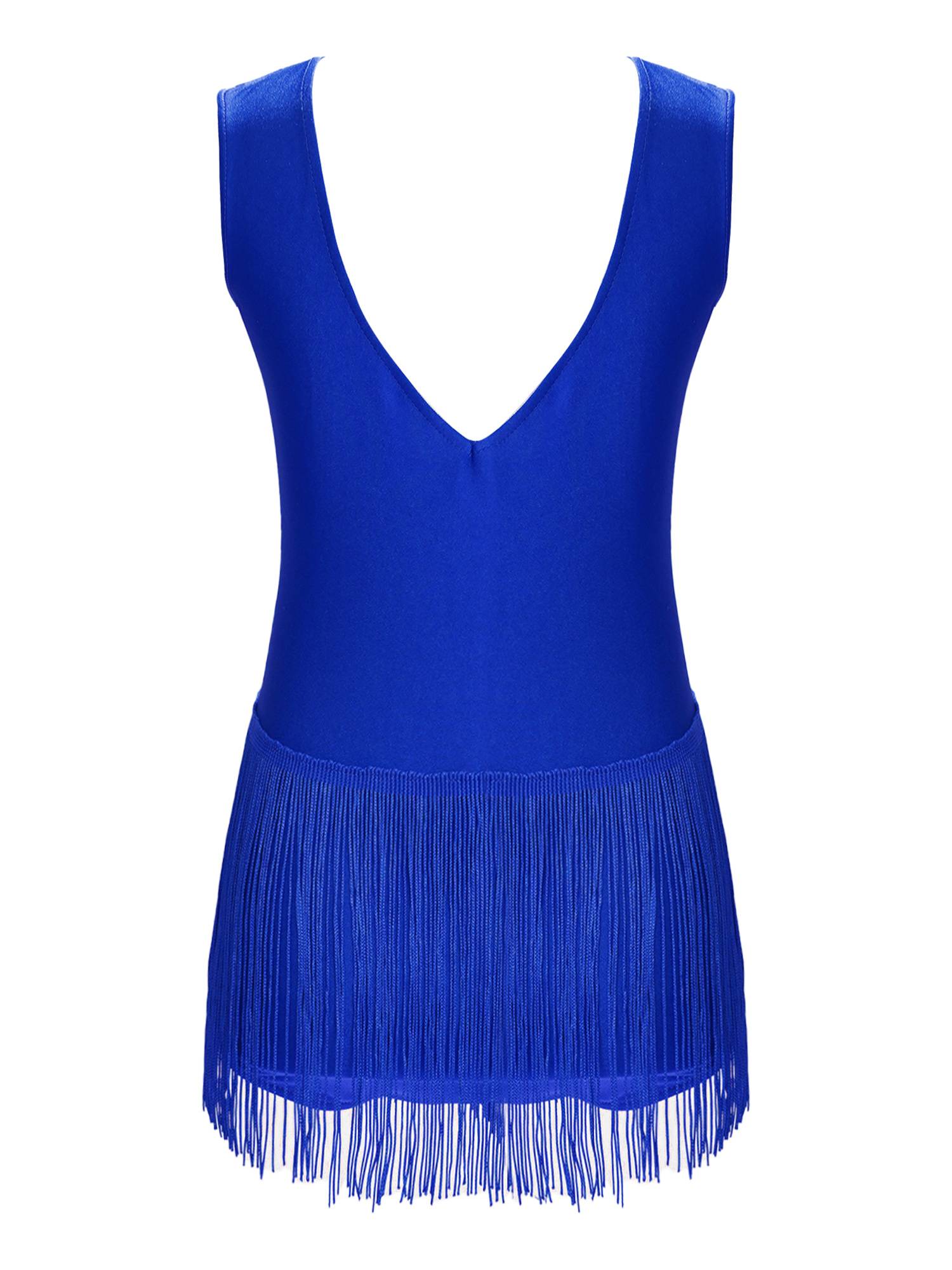 Kids Girls Sleeveless Rhinestones Tassel Rhythmic Gymnastics Leotard