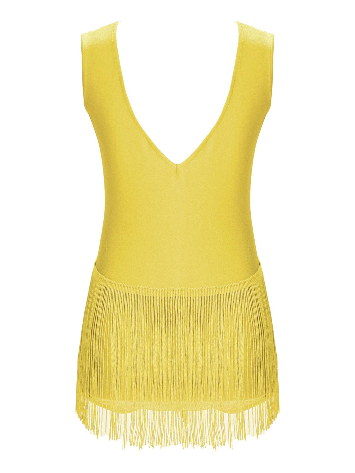 Kids Girls Sleeveless Rhinestones Tassel Rhythmic Gymnastics Leotard