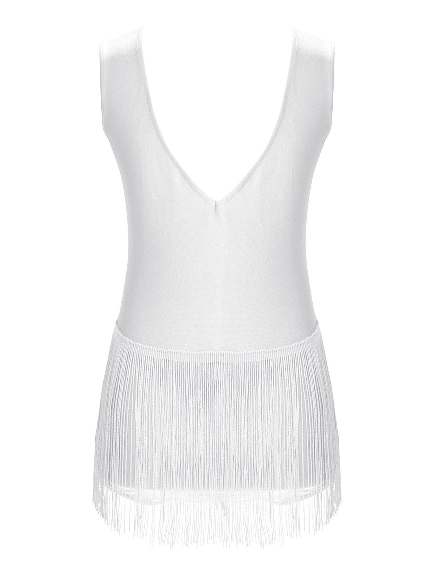 Kids Girls Sleeveless Rhinestones Tassel Rhythmic Gymnastics Leotard