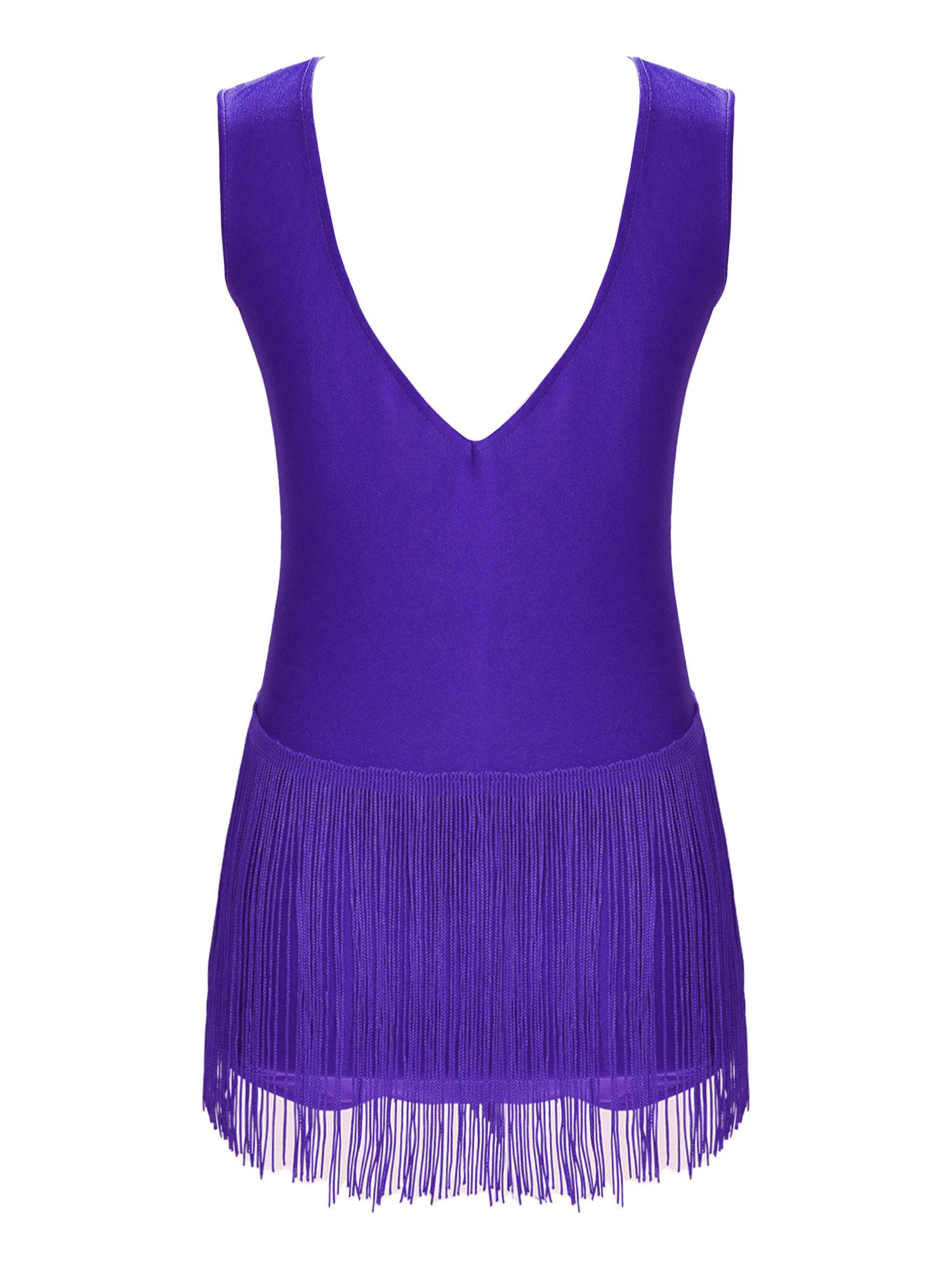 Kids Girls Sleeveless Rhinestones Tassel Rhythmic Gymnastics Leotard