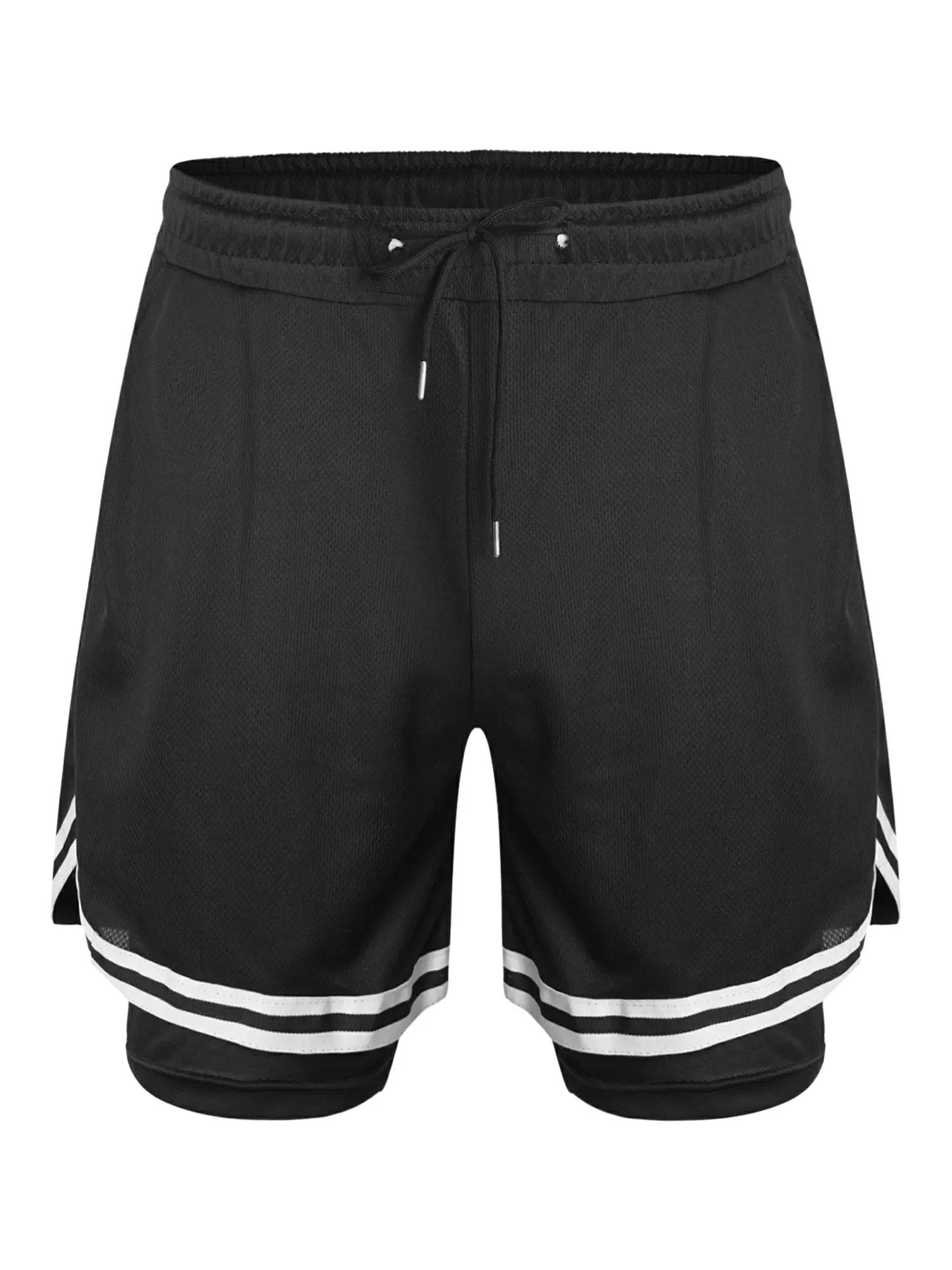 Kids Boys Built-in Leggings Sport Shorts Drawstring Training Shorts