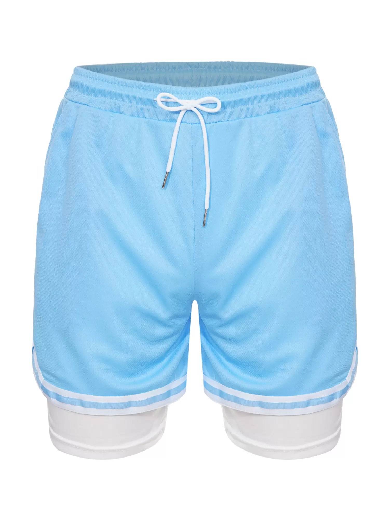 Kids Boys Built-in Leggings Sport Shorts Drawstring Training Shorts