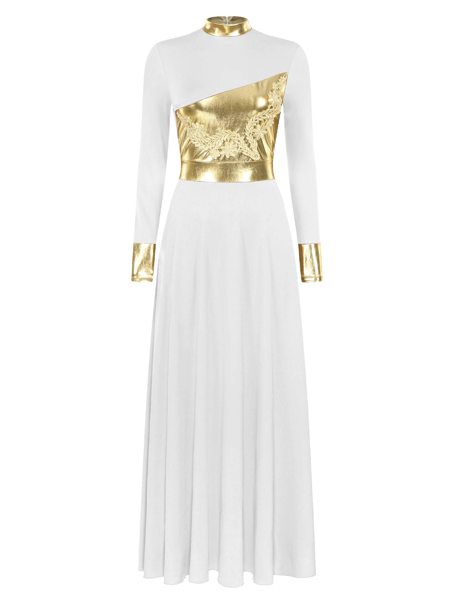 Women Metallic Long Sleeve Liturgical Praise Dance Midi Dress
