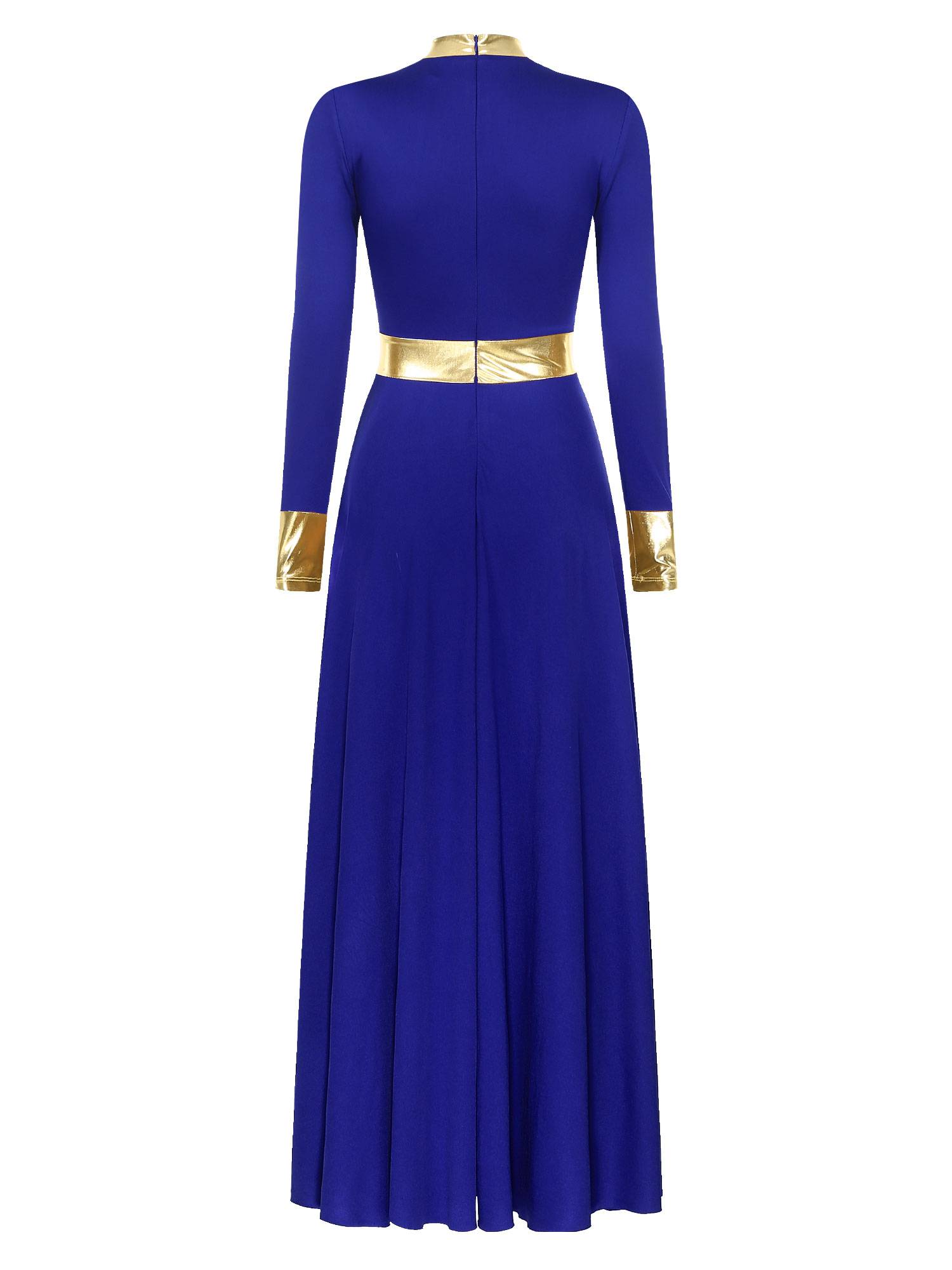 Women Metallic Long Sleeve Liturgical Praise Dance Midi Dress