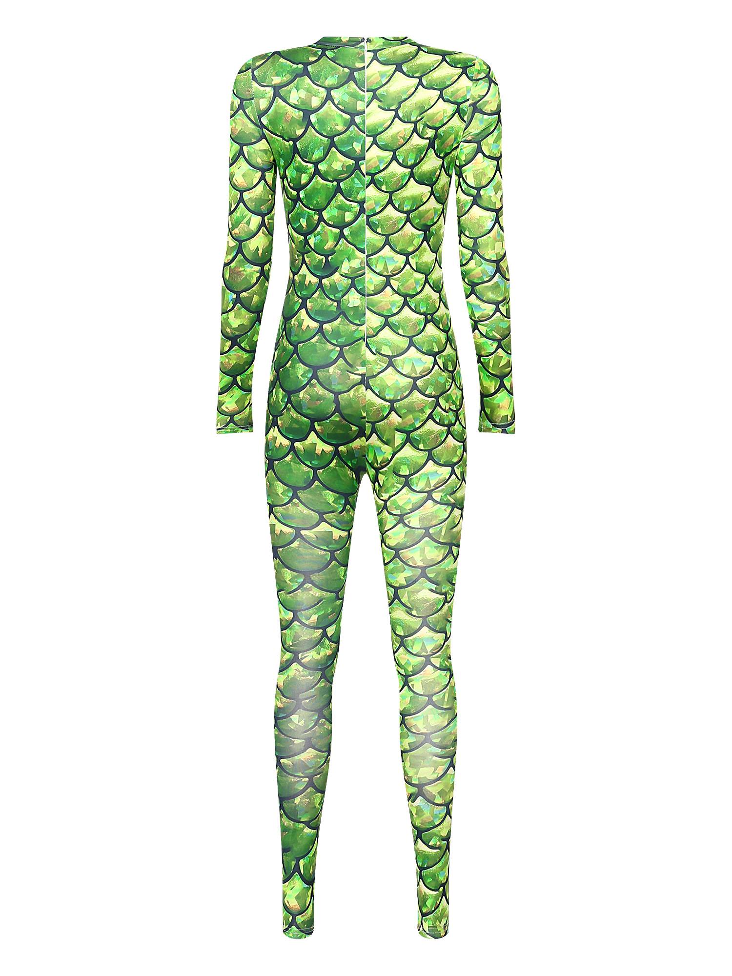 Women Long Sleeve Back Zipper Mermaid Cosplay Jumpsuit