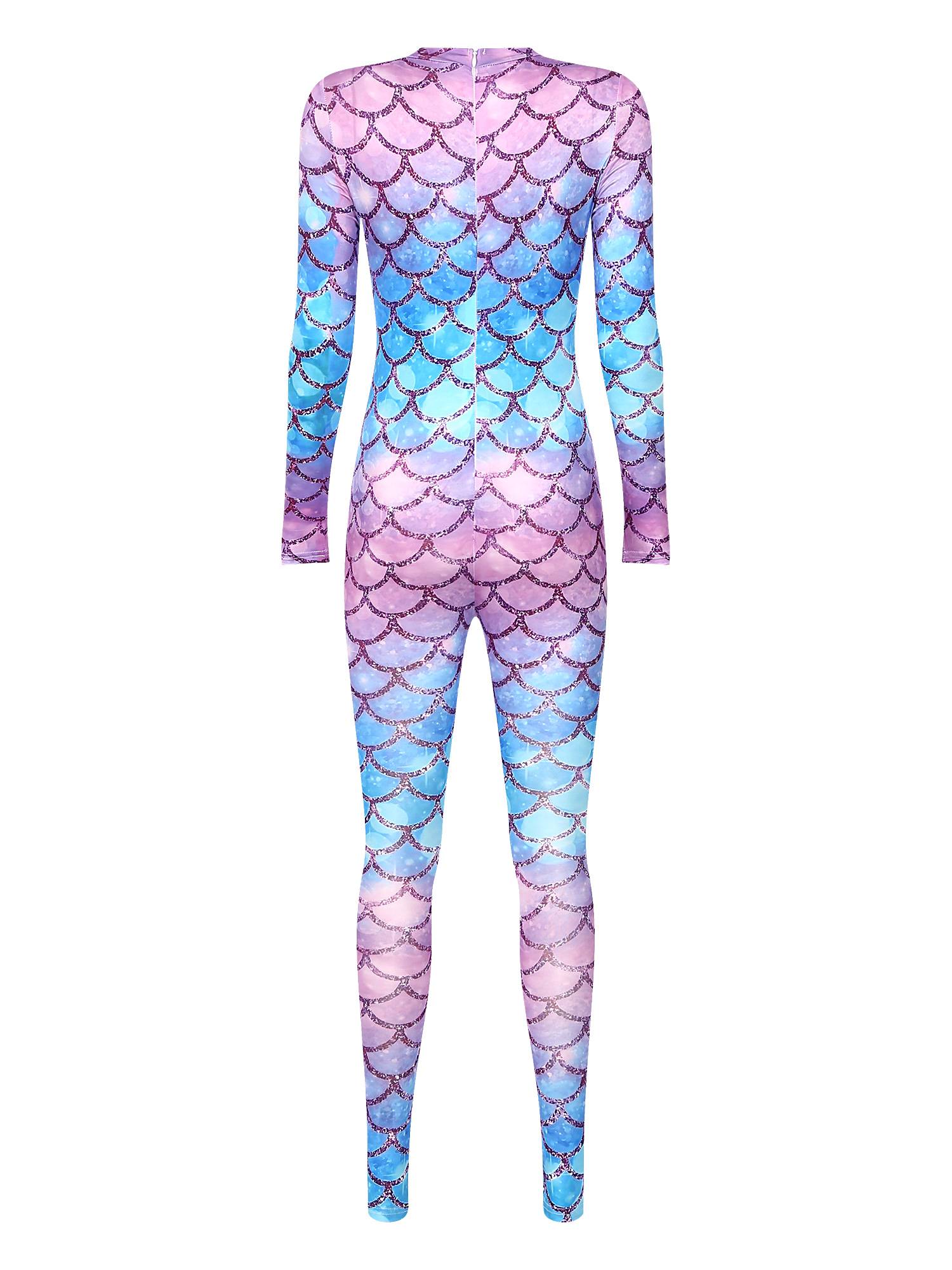 Women Long Sleeve Back Zipper Mermaid Cosplay Jumpsuit
