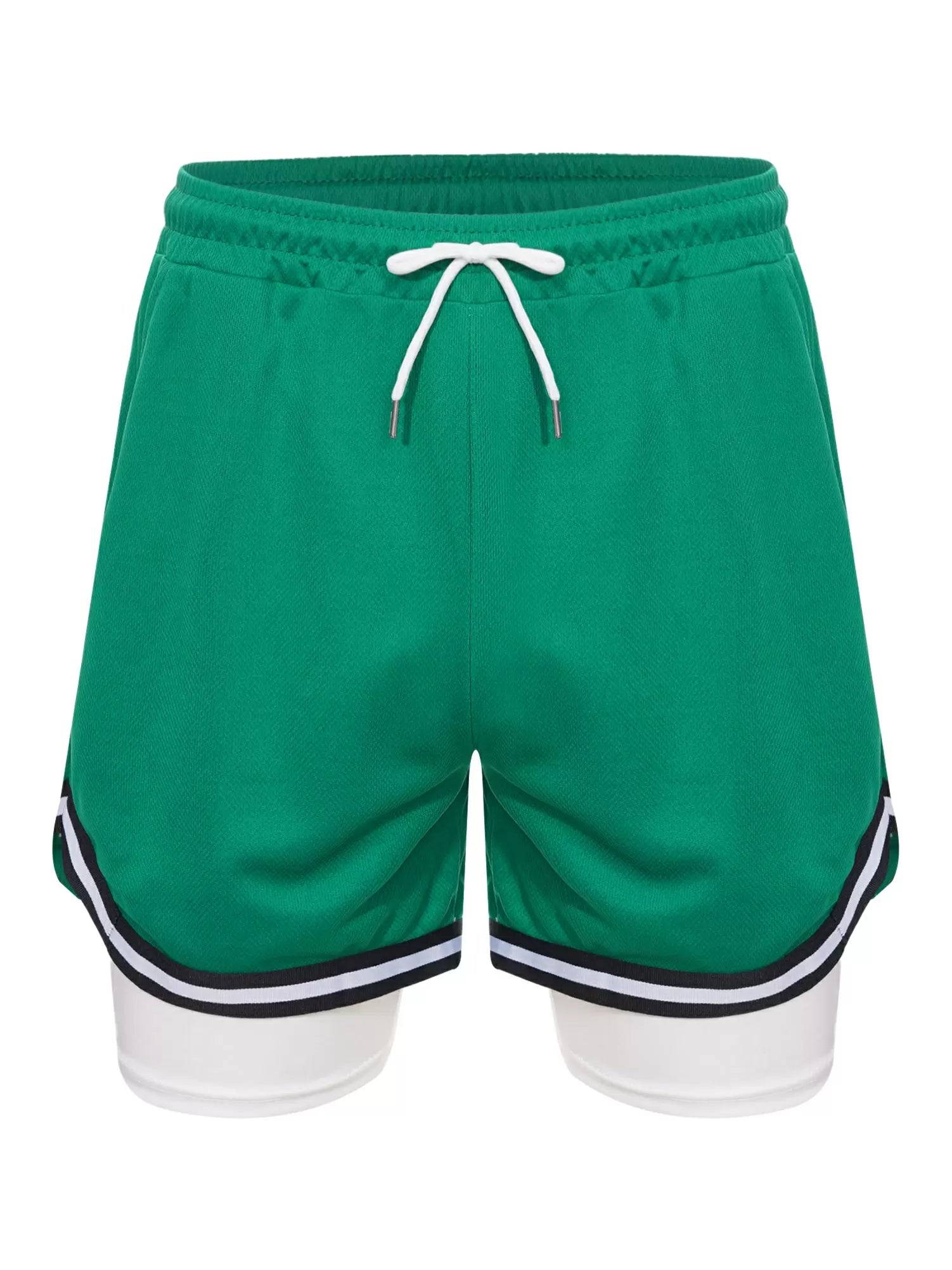 Kids Boys Built-in Leggings Sport Shorts Drawstring Training Shorts