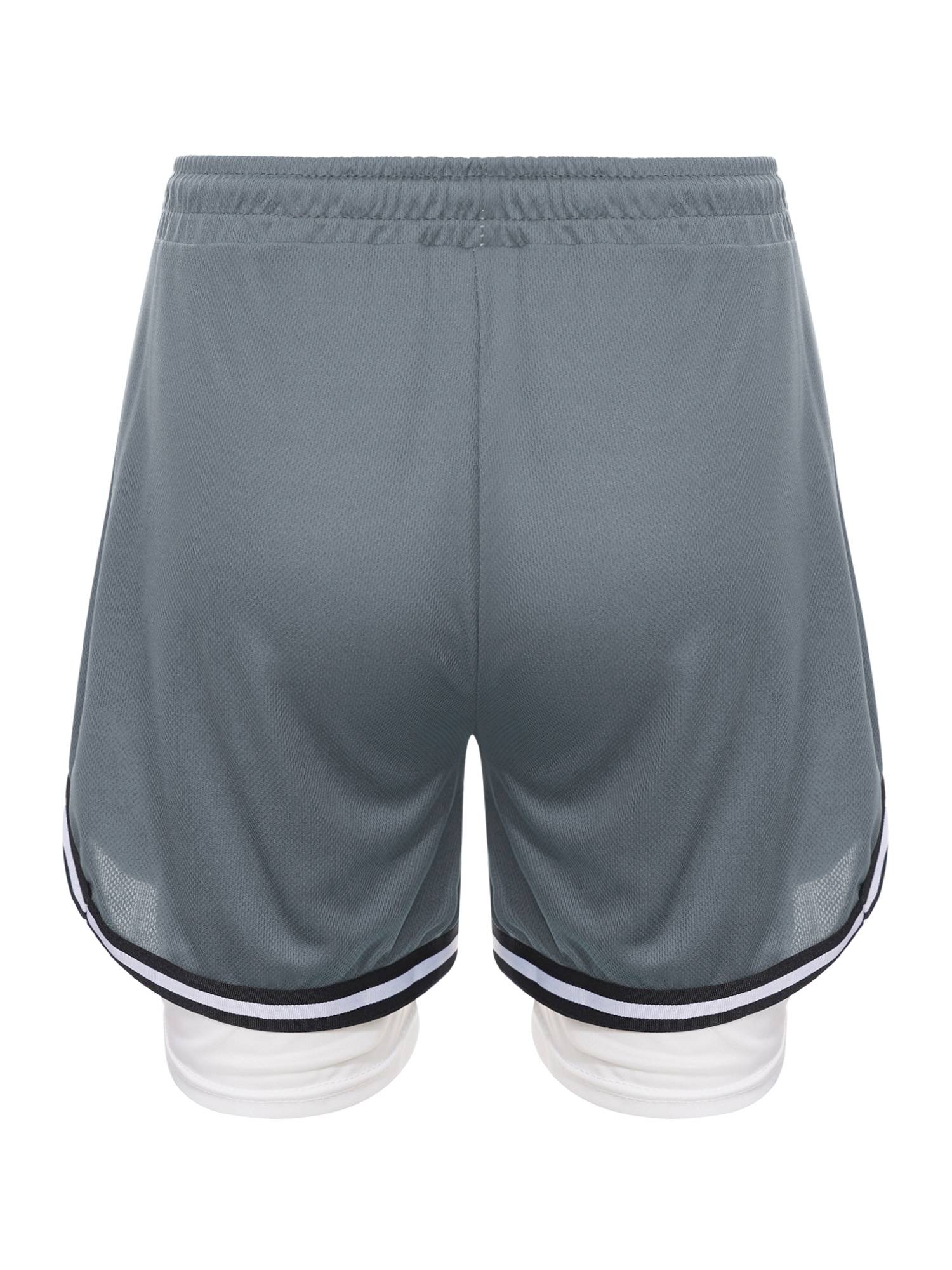 Kids Boys Built-in Leggings Sport Shorts Drawstring Training Shorts