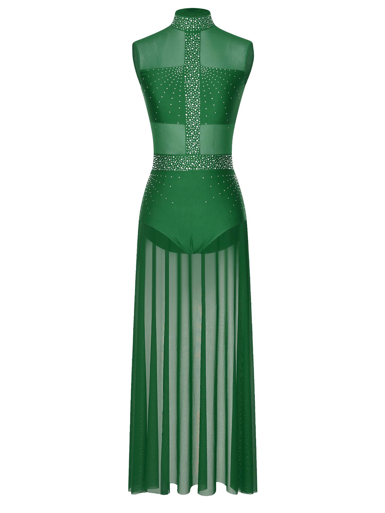 Women Rhinestone Sleeveless Lyrical Dance Leotard Dress