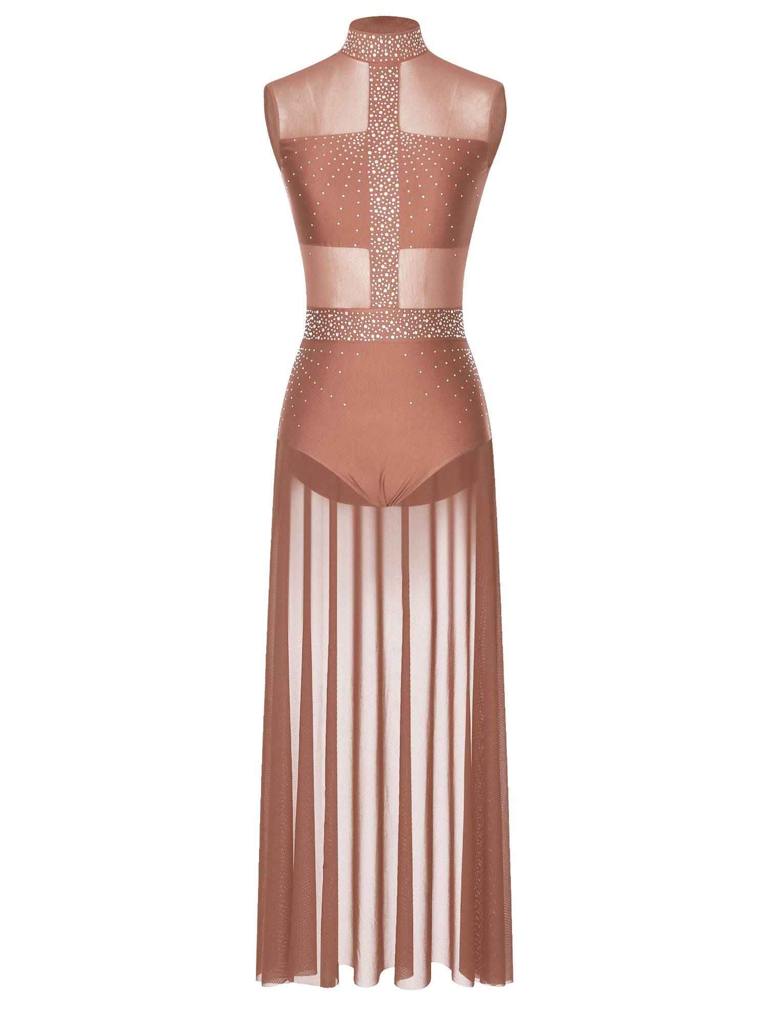 Women Rhinestone Sleeveless Lyrical Dance Leotard Dress