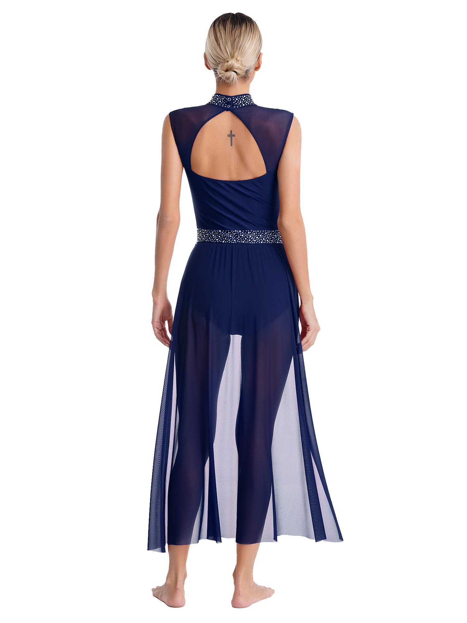 Women Rhinestone Sleeveless Lyrical Dance Leotard Dress