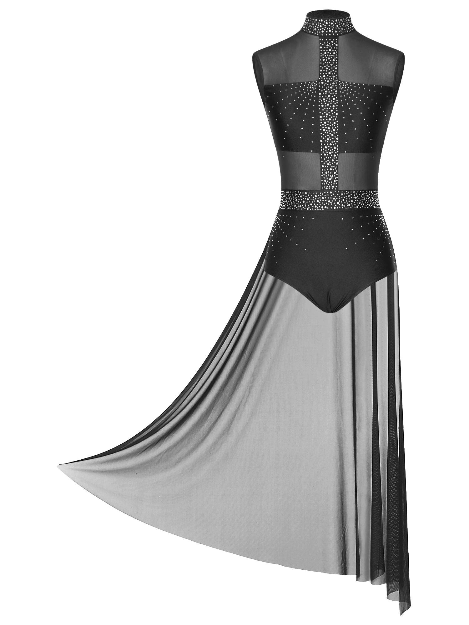 Women Rhinestone Sleeveless Lyrical Dance Leotard Dress