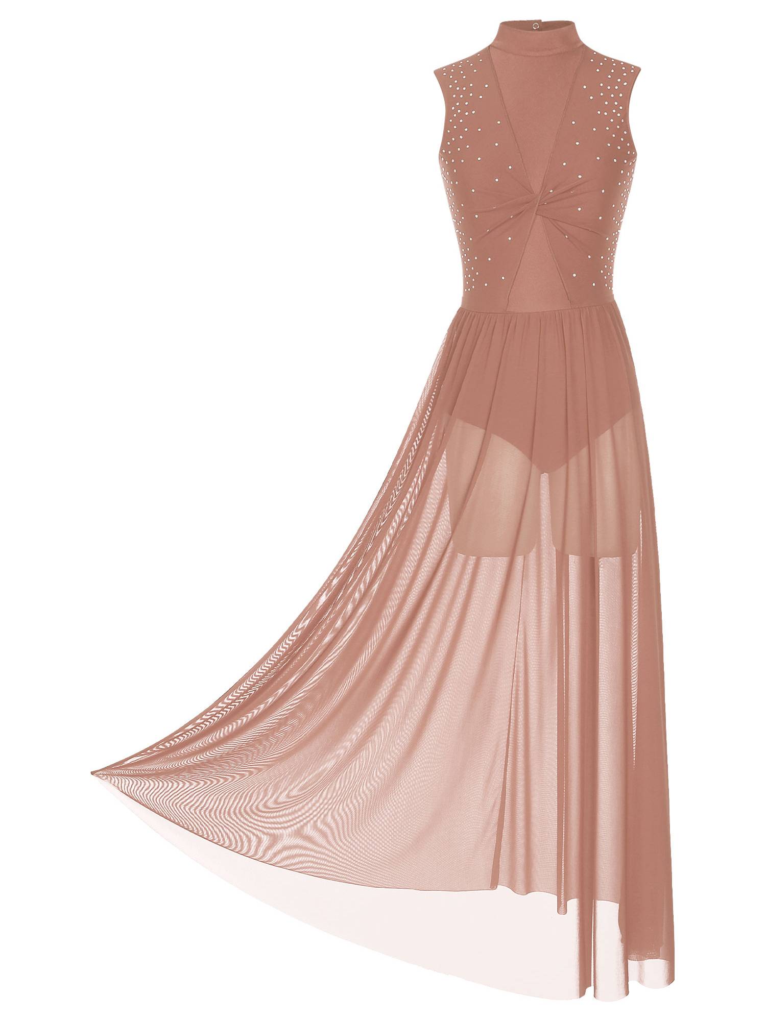 Women Sleeveless Shiny Rhinestone Lyrical Dance Leotard Dresses