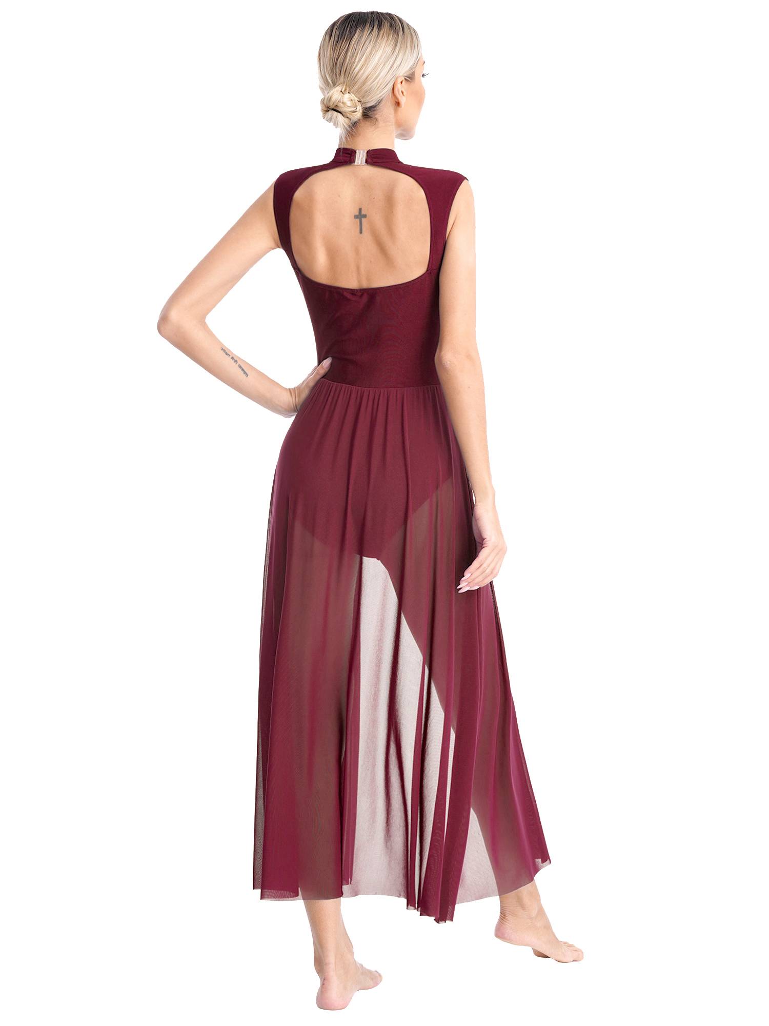 Women Sleeveless Floral Lace Lyrical Dance Leotard Dresses