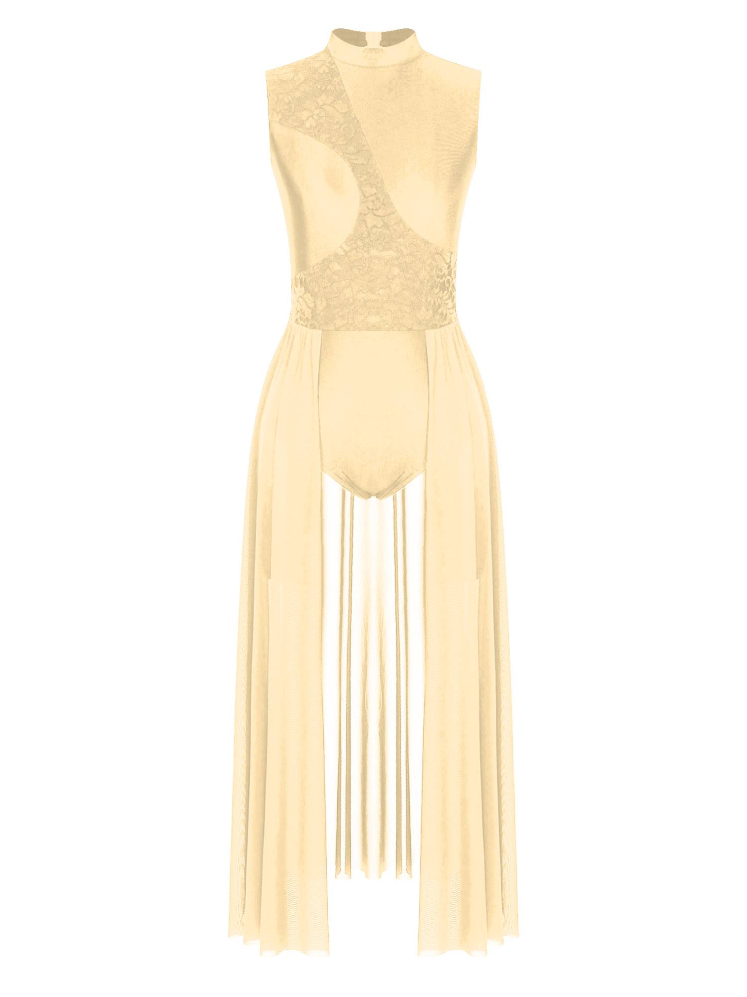 Women Sleeveless Floral Lace Lyrical Dance Leotard Dresses