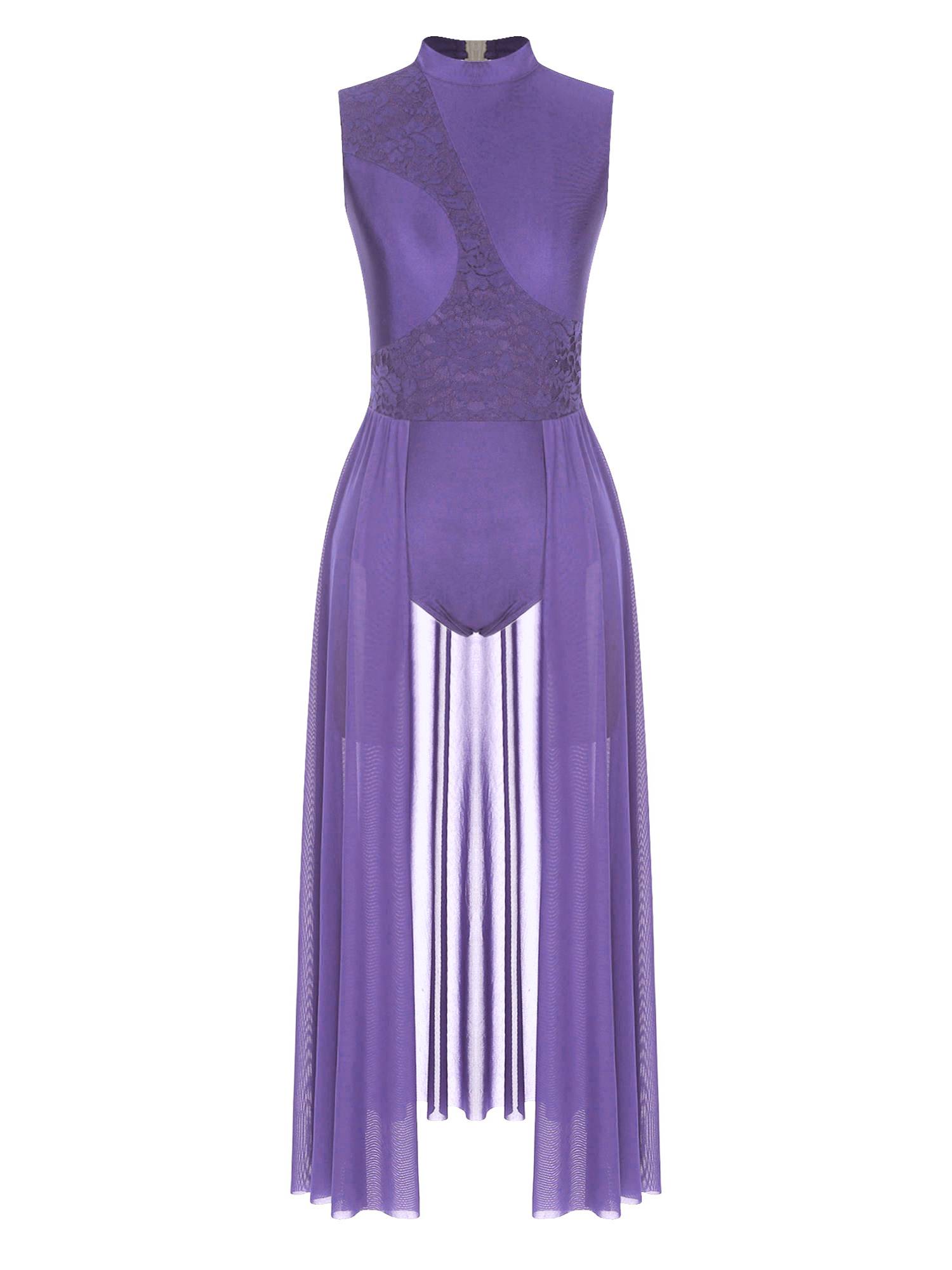 Women Sleeveless Floral Lace Lyrical Dance Leotard Dresses