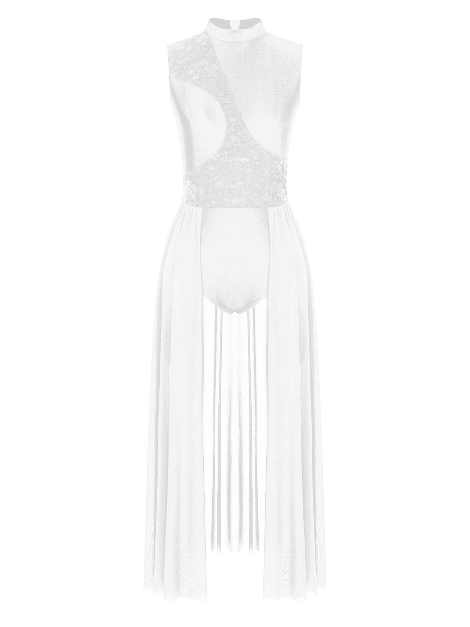 Women Sleeveless Floral Lace Lyrical Dance Leotard Dresses