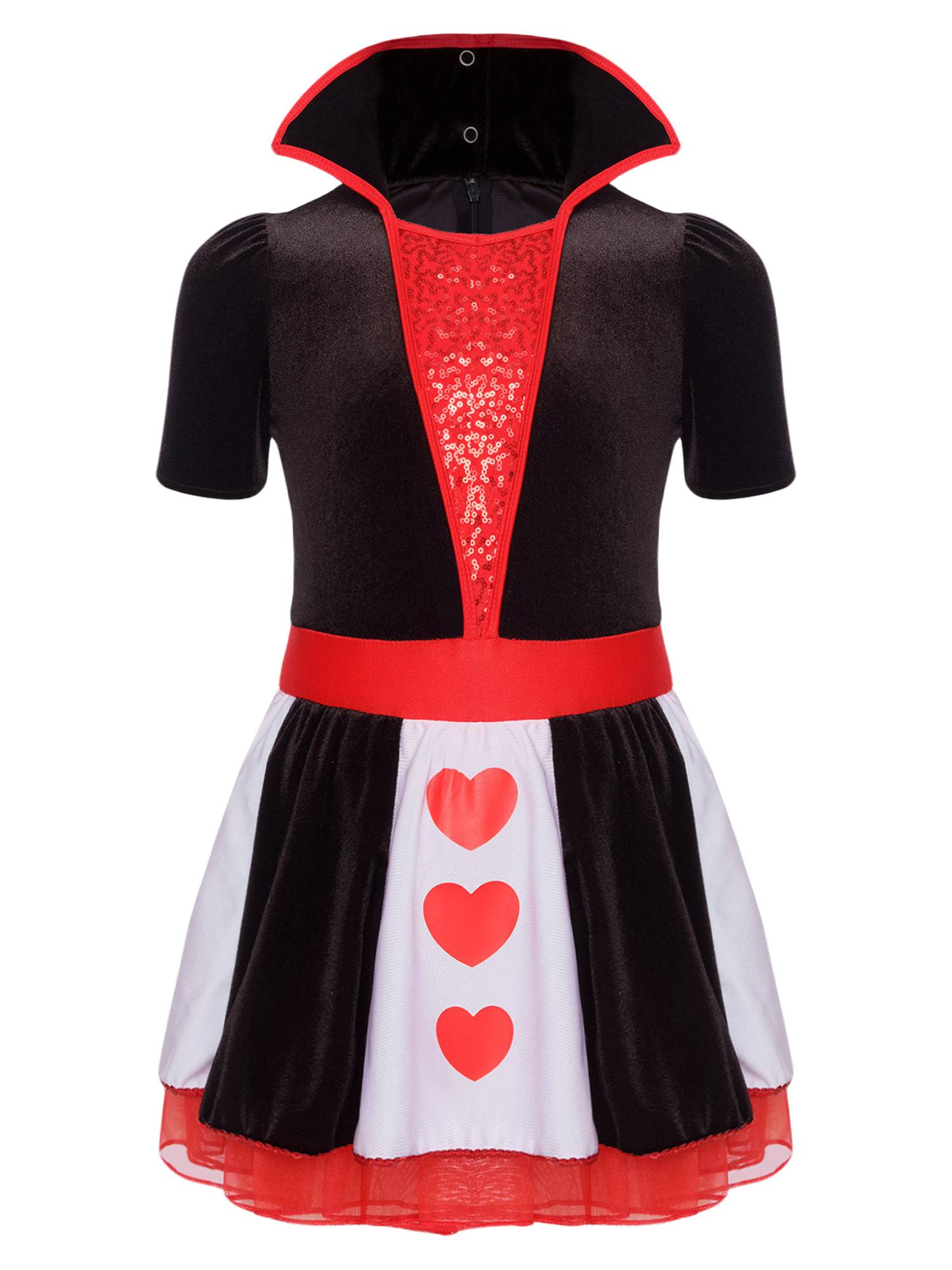 Kids Girls Queen of Heart Costume Short Sleeve Sequins Tutu Dress