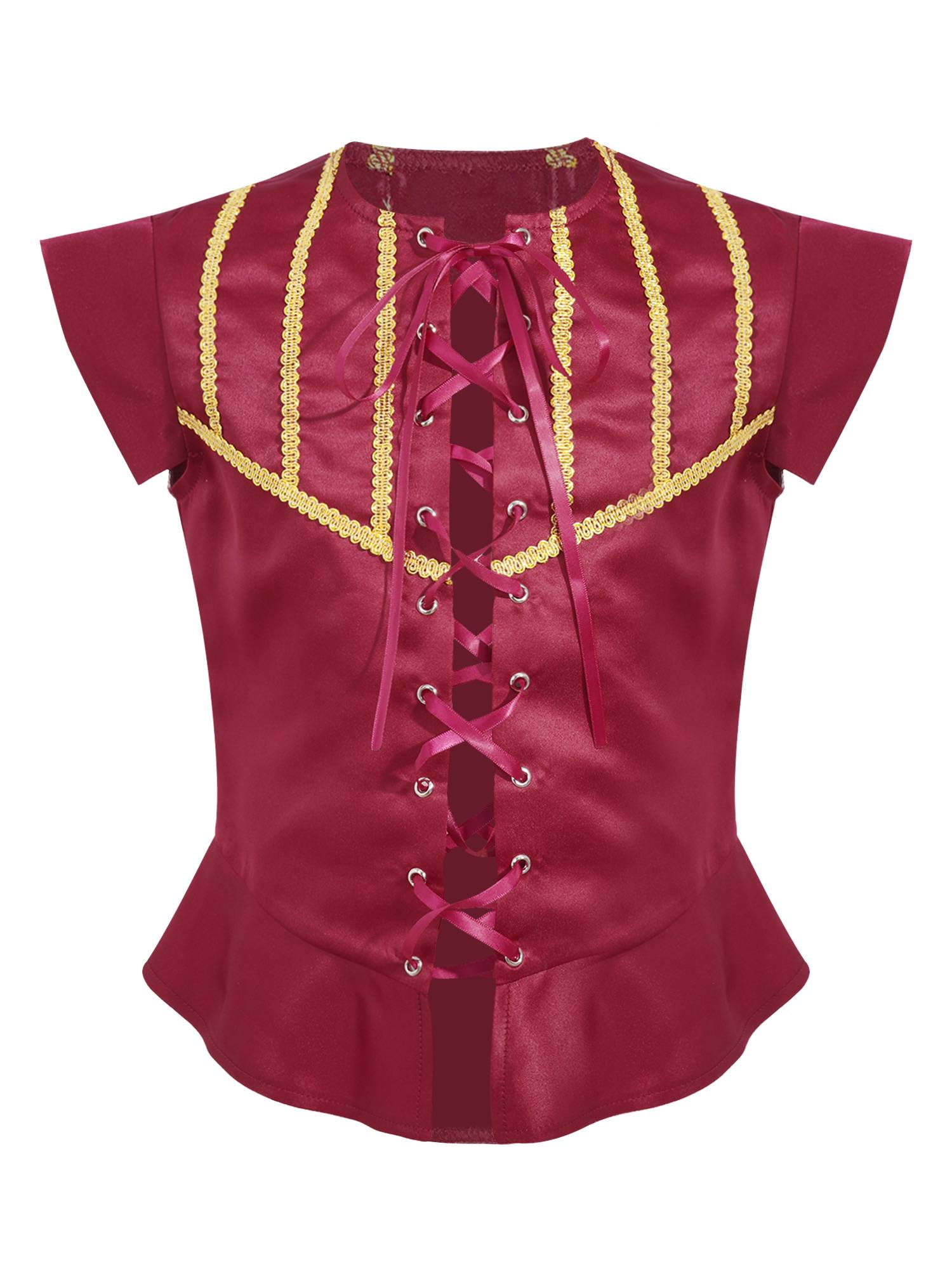 Kids Boys Medieval Renaissance Steampunk Costume Short Sleeve Lace-up Vest