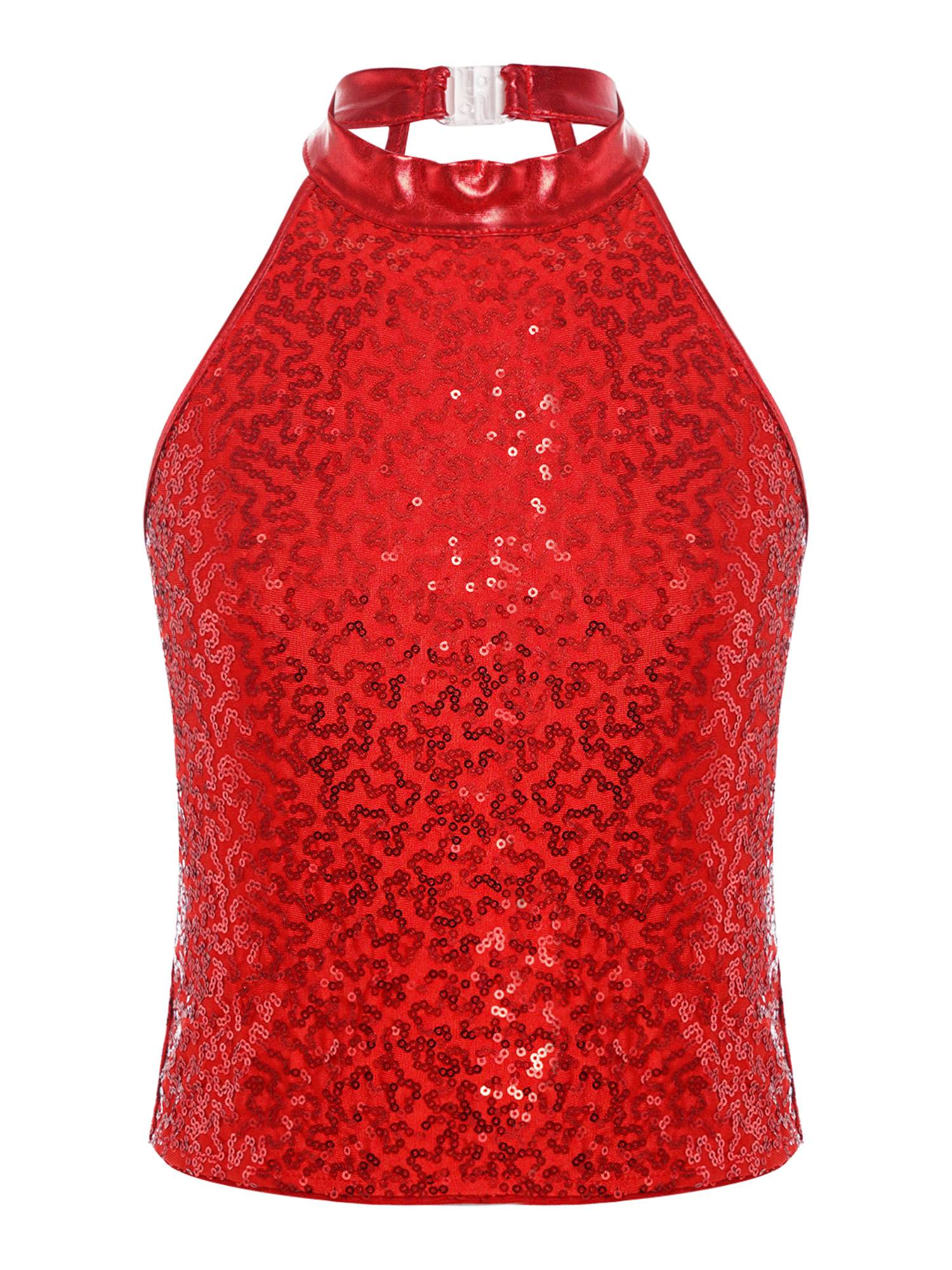 Kids Girls Sequin Sleeveless Jazz Dance Crop Top