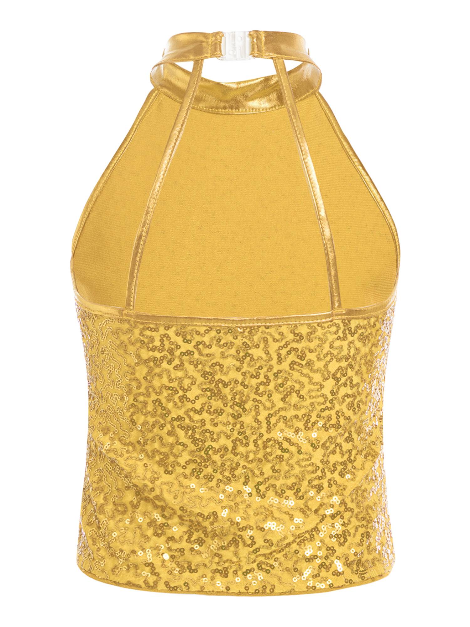 Kids Girls Sequin Sleeveless Jazz Dance Crop Top