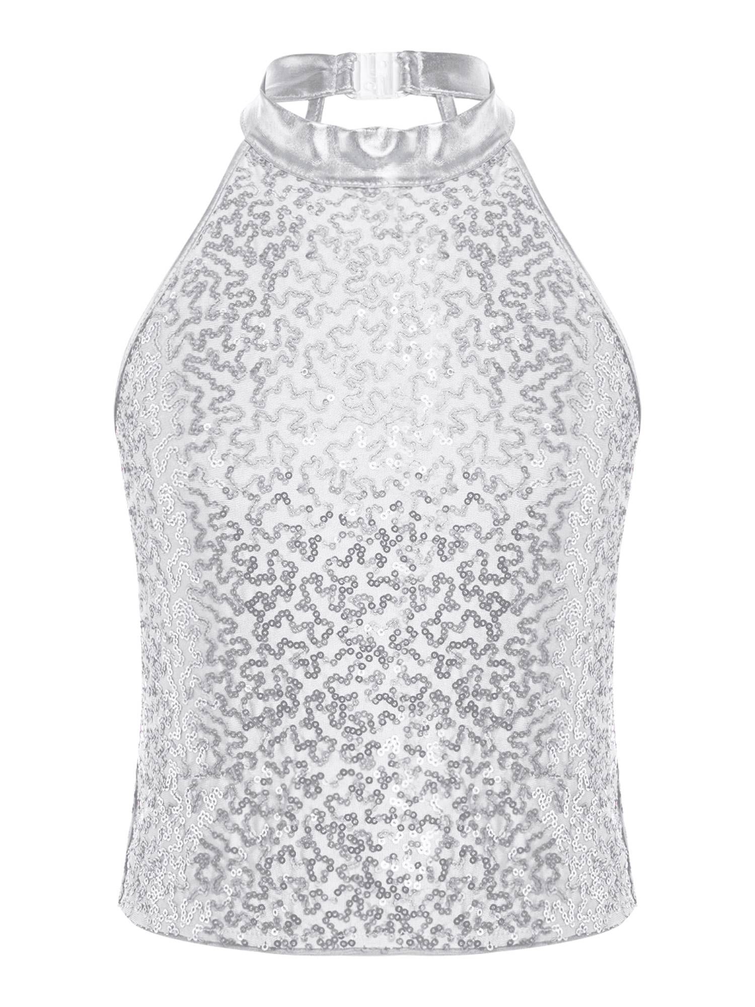 Kids Girls Sequin Sleeveless Jazz Dance Crop Top
