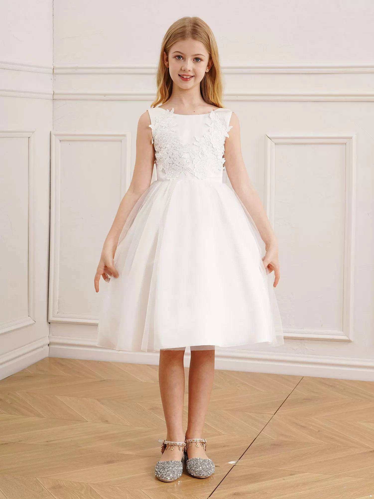 Kids Girls Embroidery Ball Gown Sleeveless Backless Flower Girl Dress