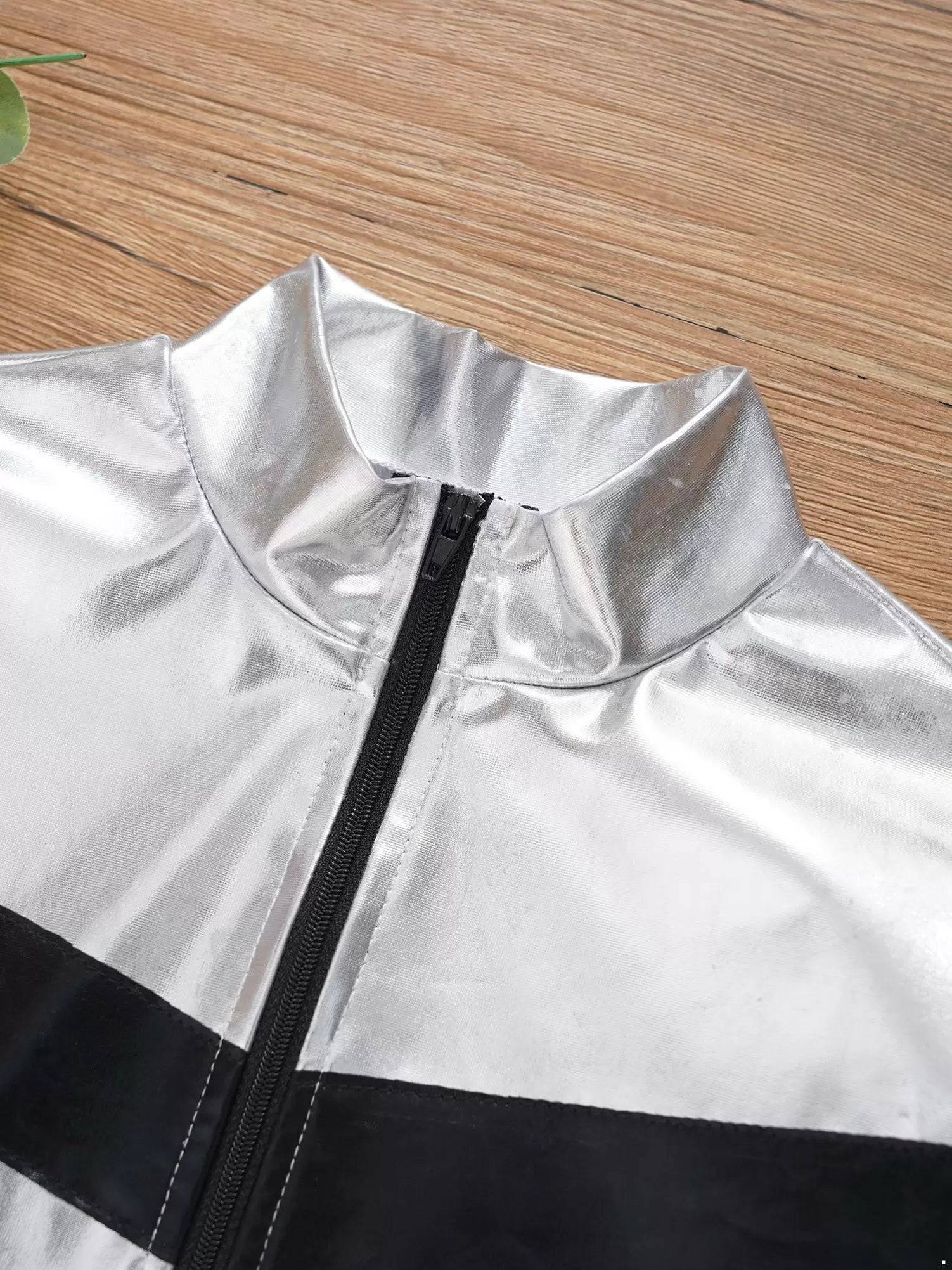 Kids Girls Metallic Glossy Zipper Jacket Coat