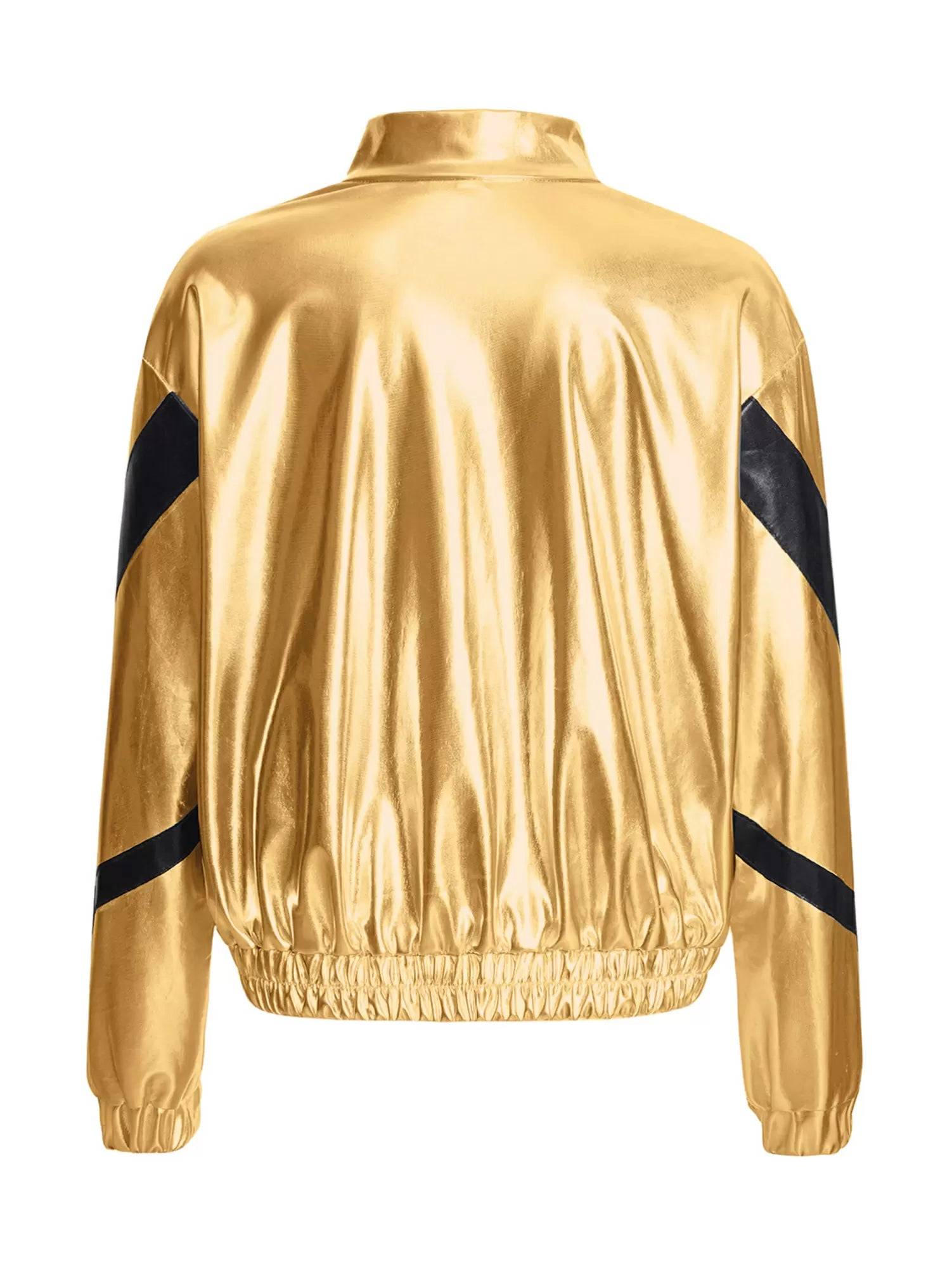 Kids Girls Metallic Glossy Zipper Jacket Coat
