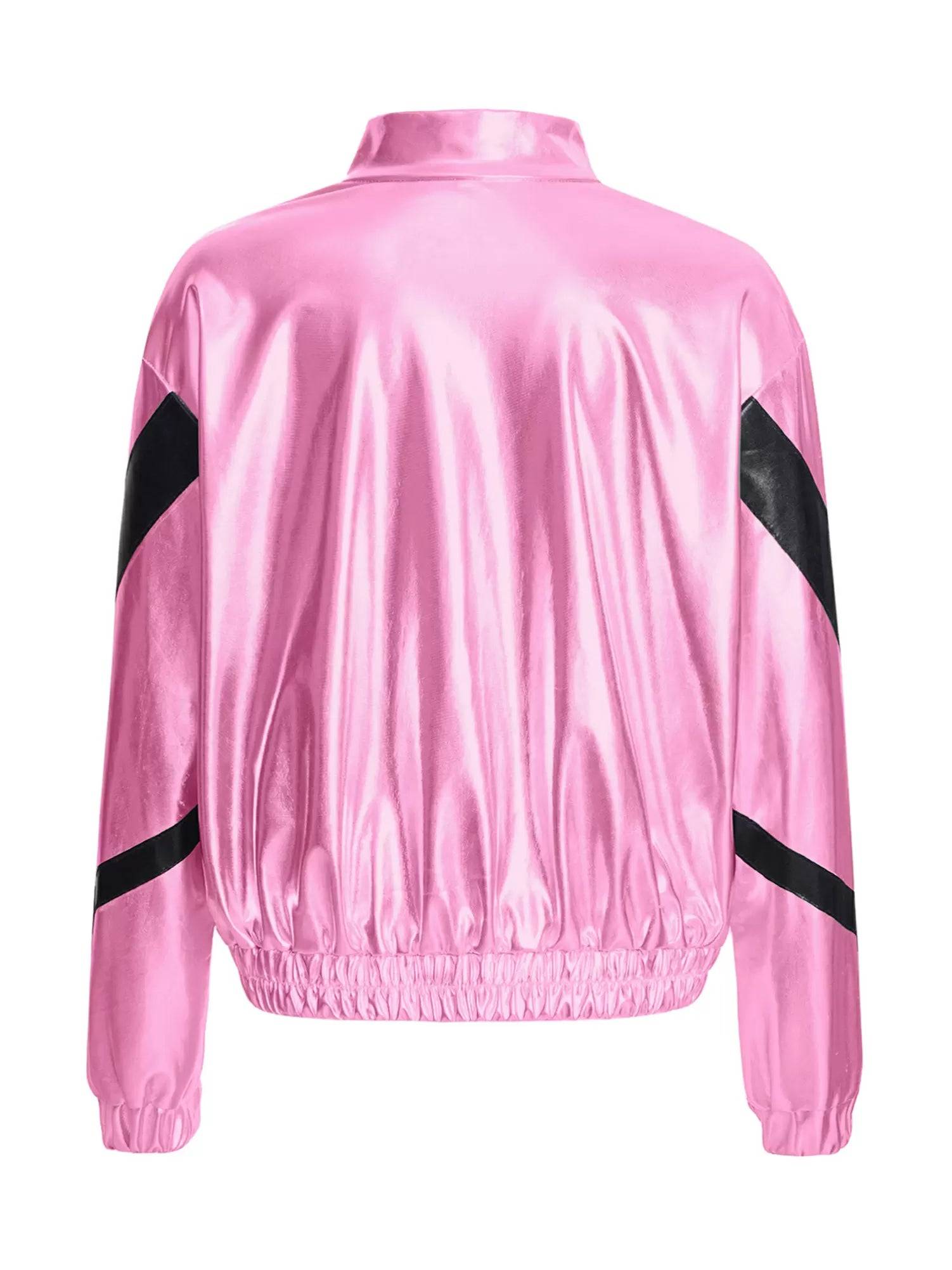 Kids Girls Metallic Glossy Zipper Jacket Coat