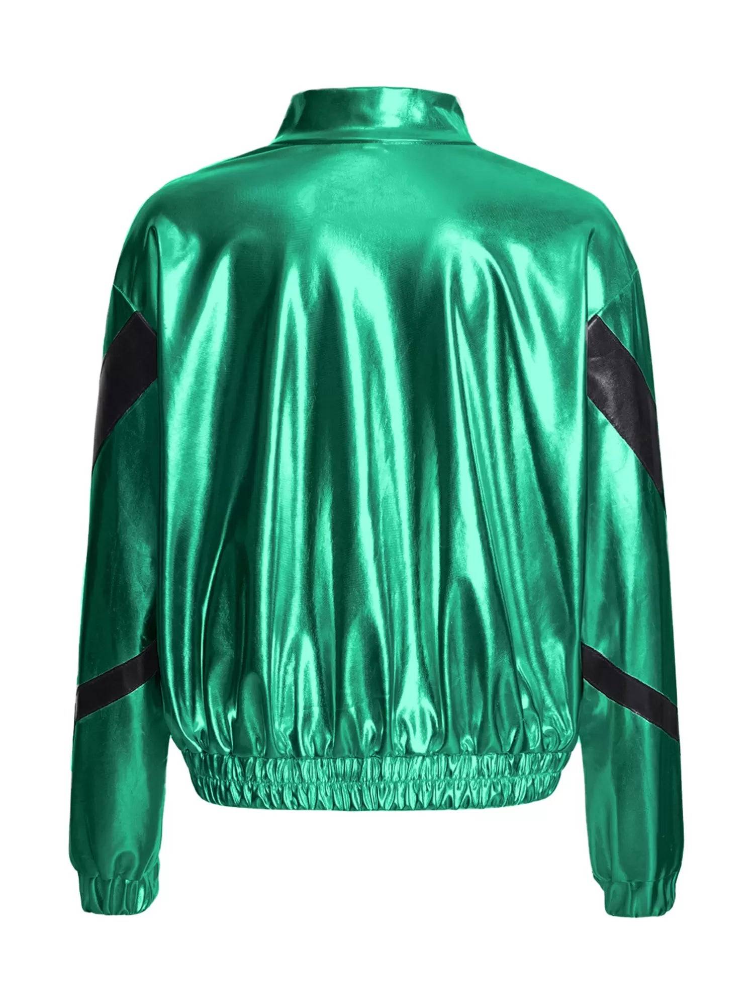 Kids Girls Metallic Glossy Zipper Jacket Coat