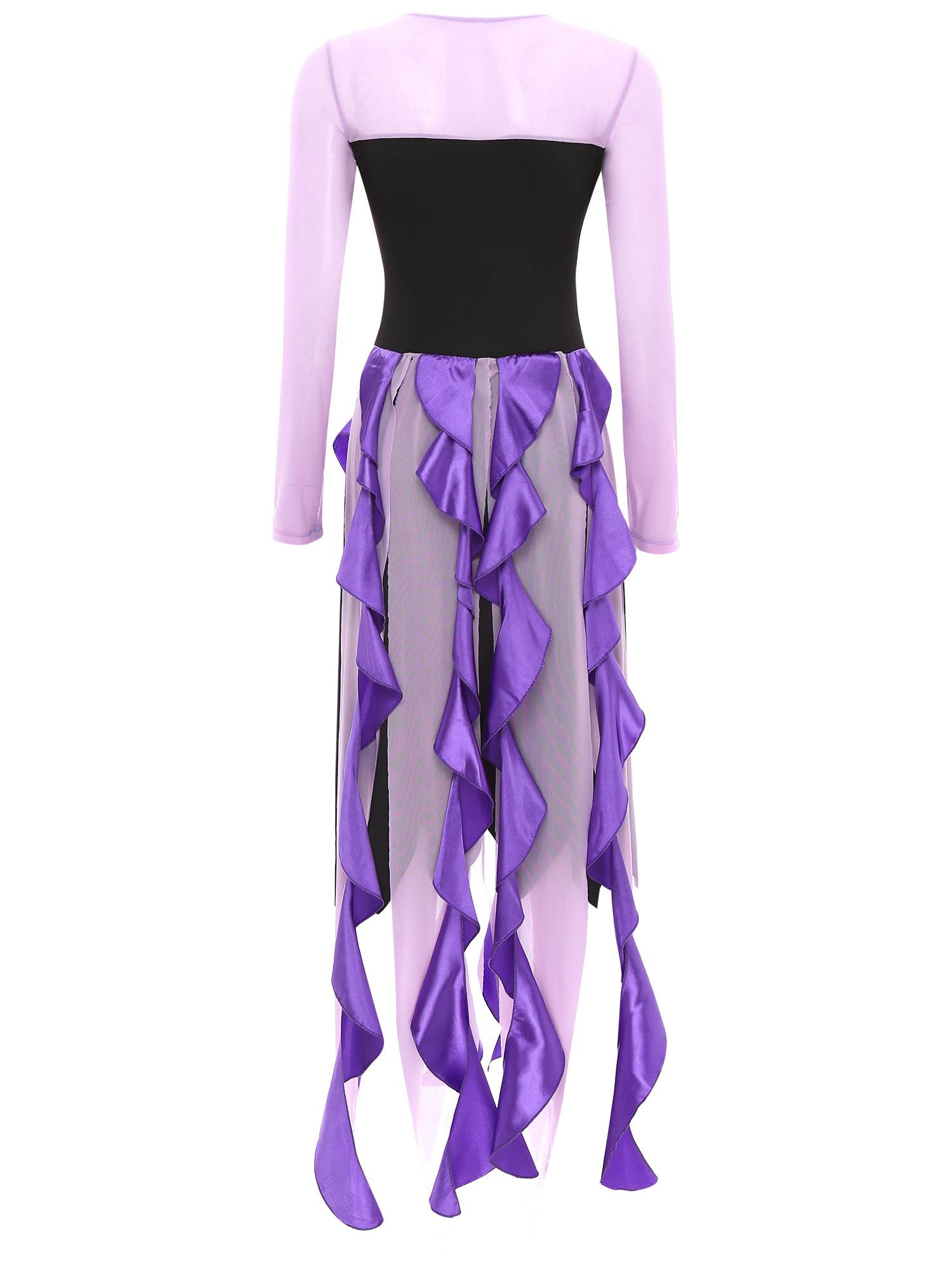 Women Halloween Witch Costume Mesh Long Sleeve Asymmetrical Dress