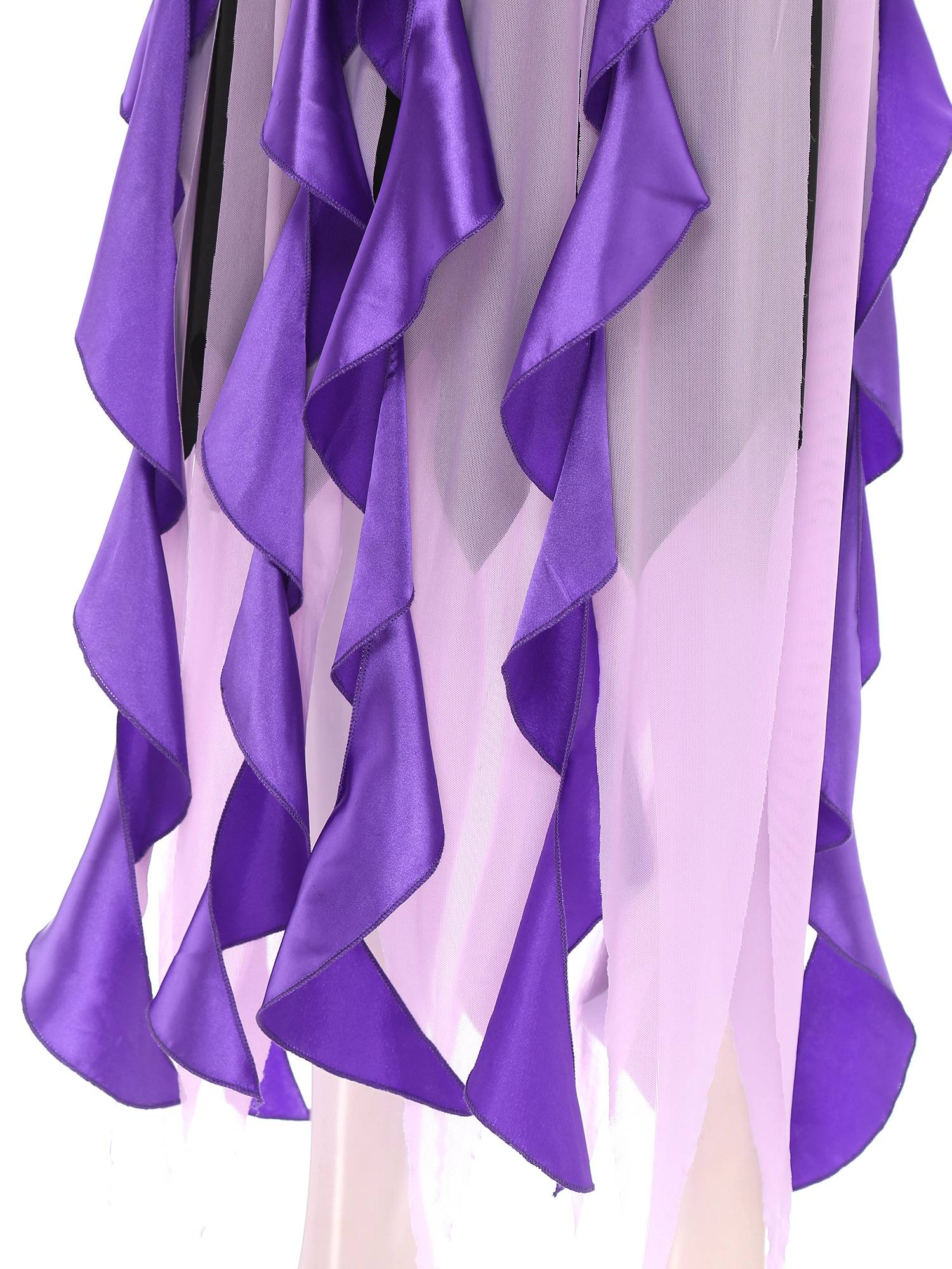 Women Halloween Witch Costume Mesh Long Sleeve Asymmetrical Dress