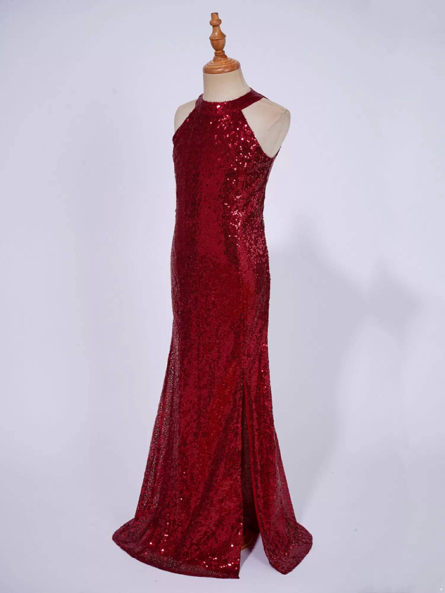 Kids Girls Shiny Sequin Mermaid Dress Sleeveless Pageant Gowns