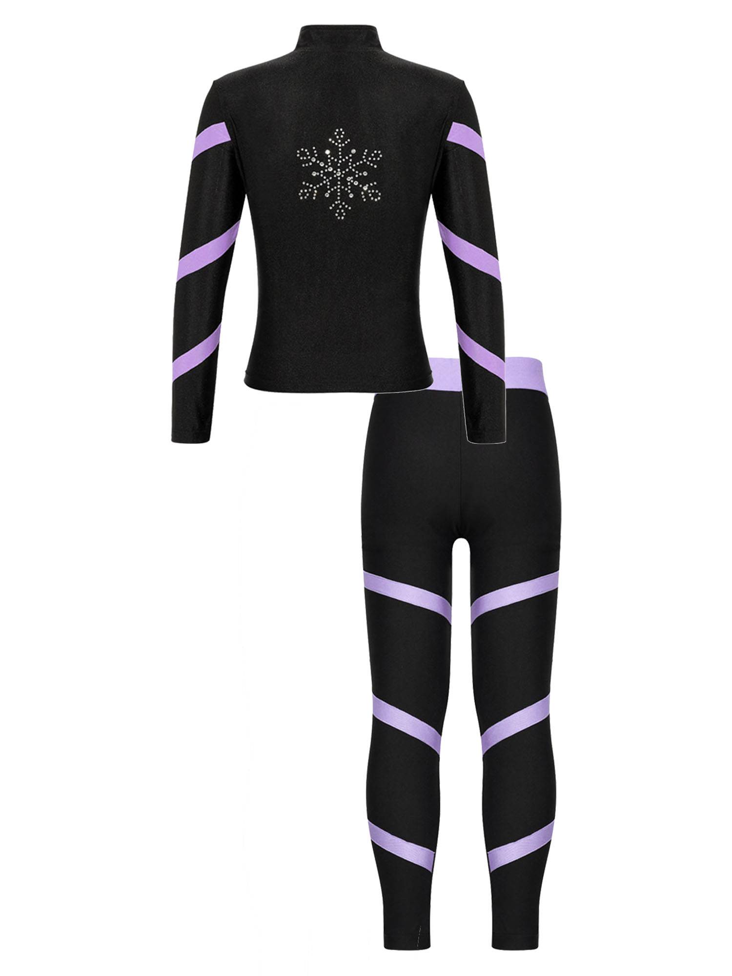 Kids Girls 2pcs Stripe Long Sleeve Zipper Sweatshirt and Leggings Sports Set