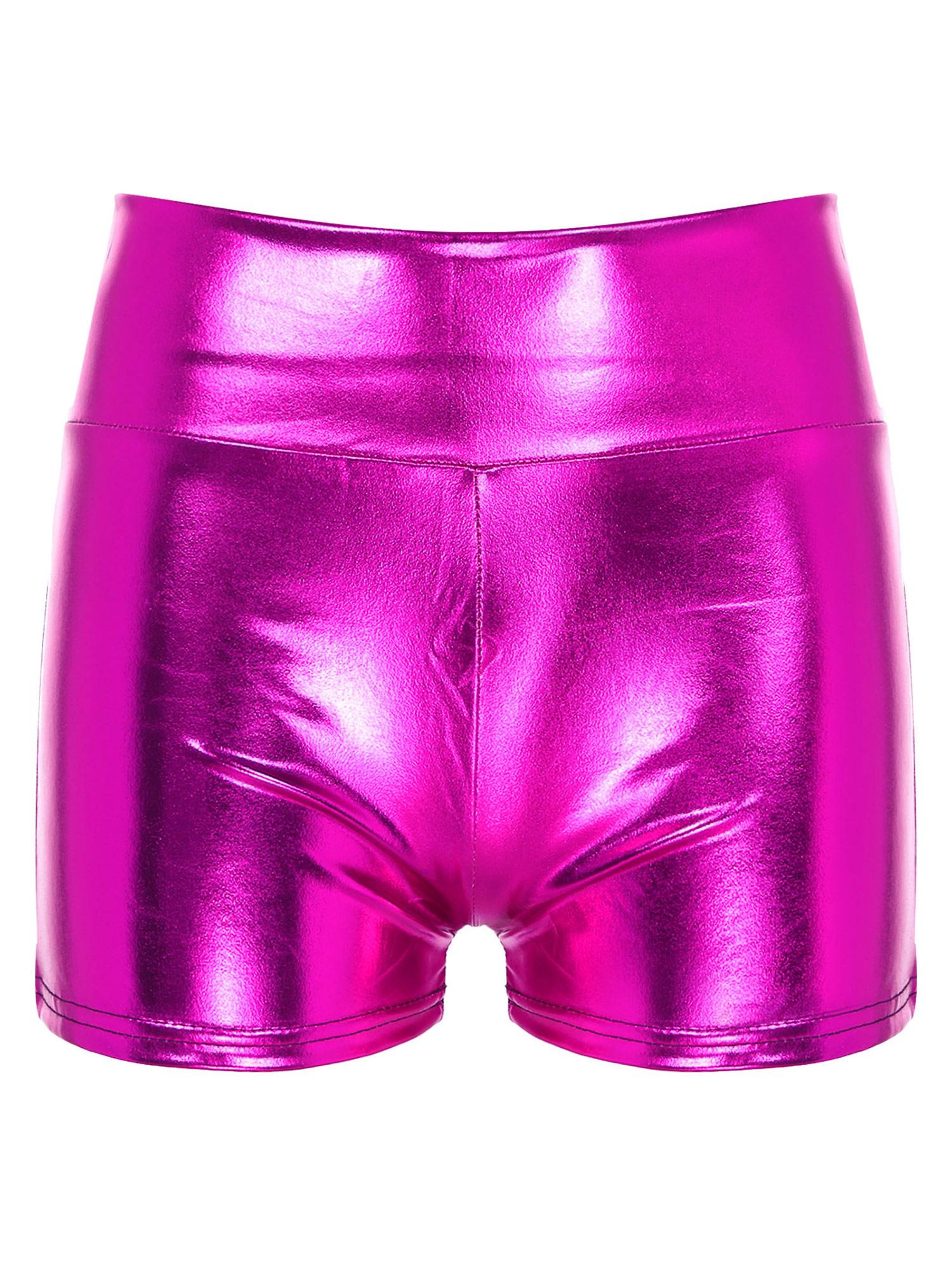 Women Metallic Patent Leather Jazz Dance High Waist Shorts