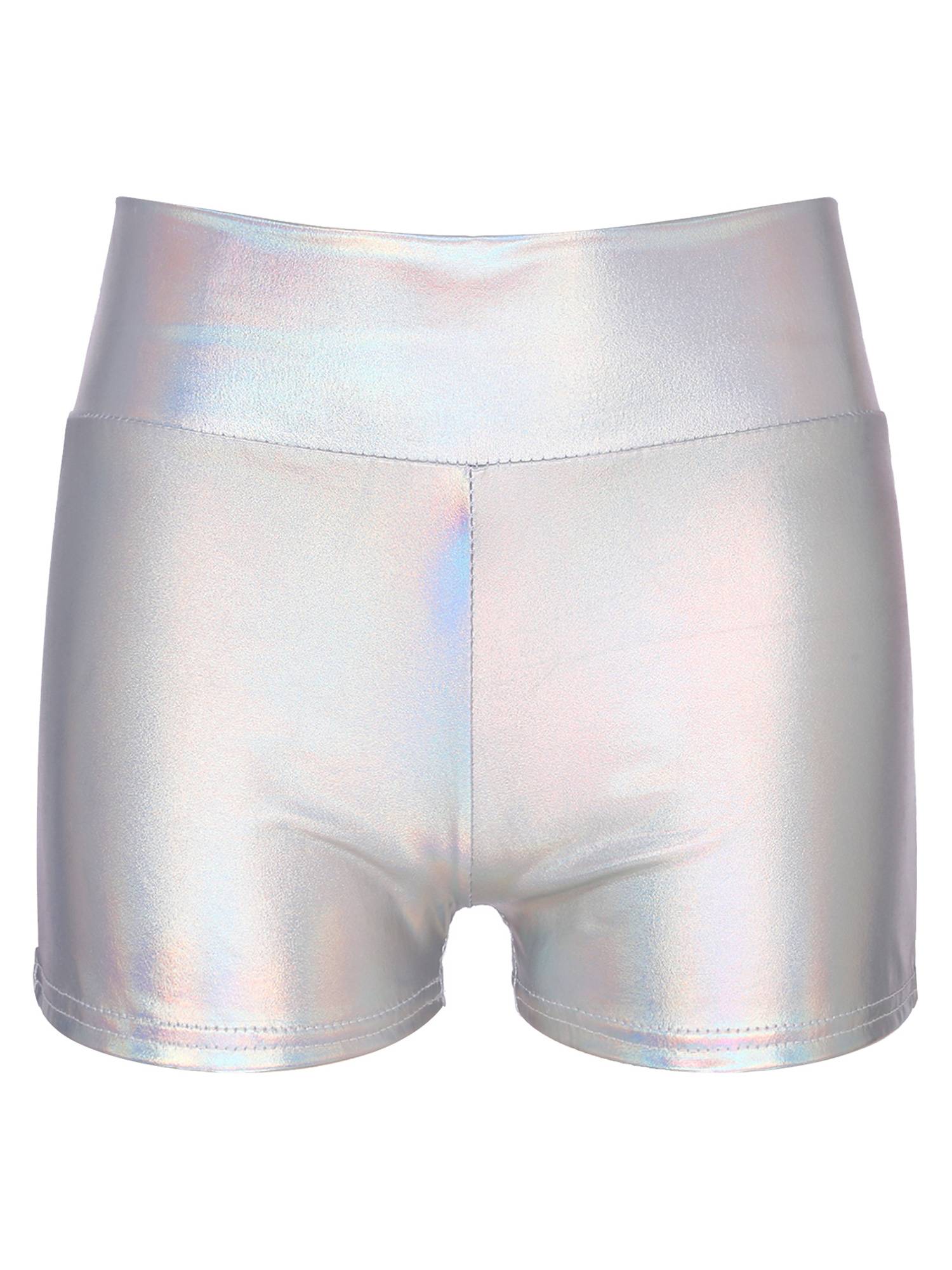 Women Metallic Patent Leather Jazz Dance High Waist Shorts
