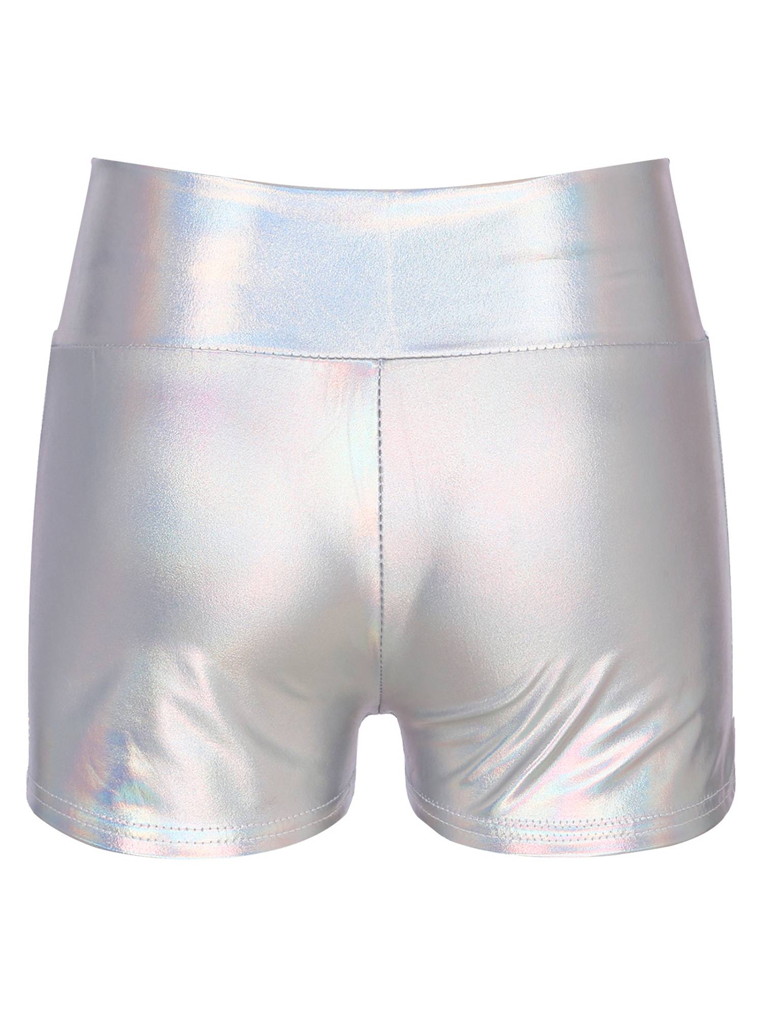Women Metallic Patent Leather Jazz Dance High Waist Shorts