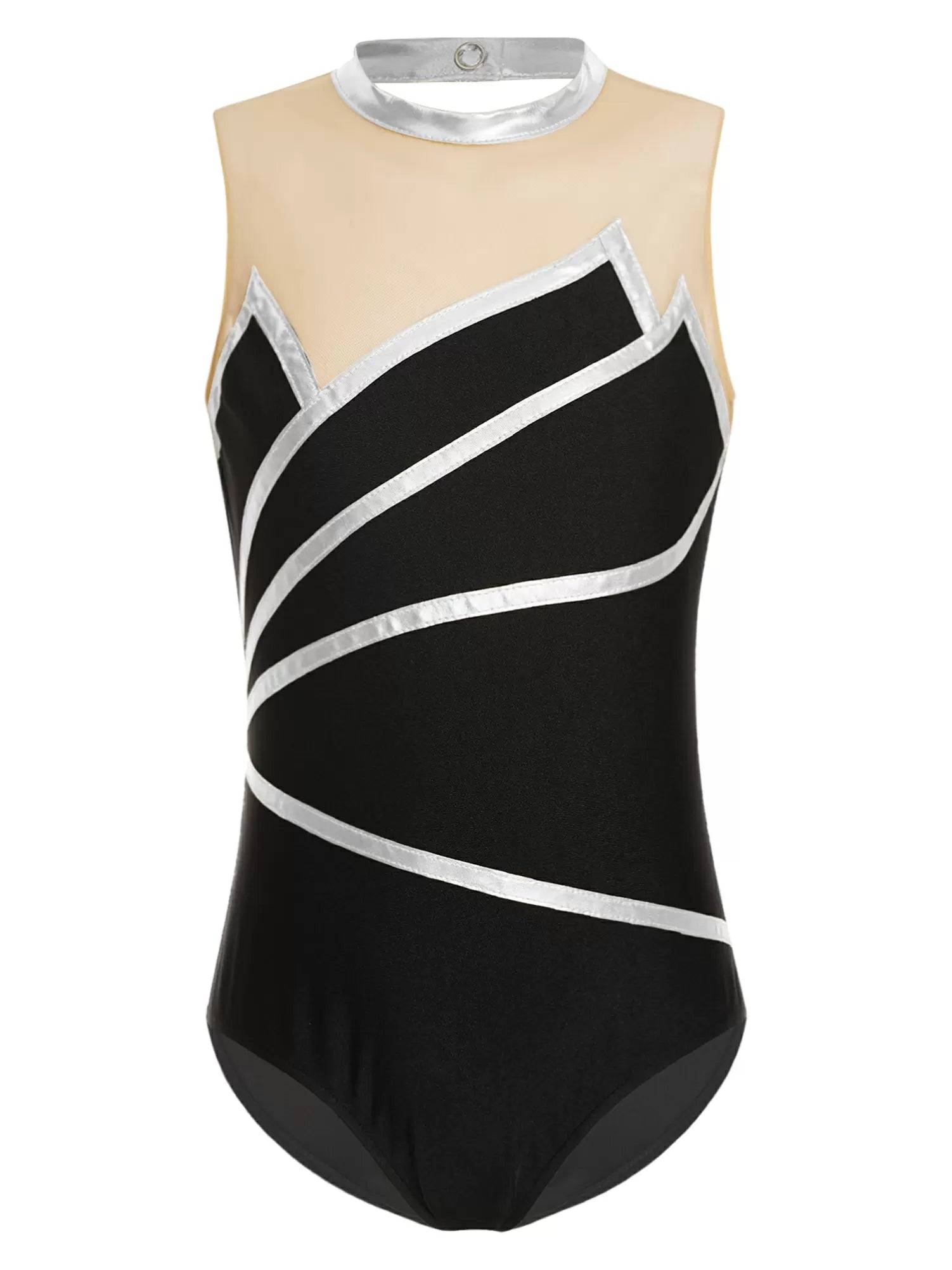 Kids Girls Metallic Striped Gymnastics Leotard