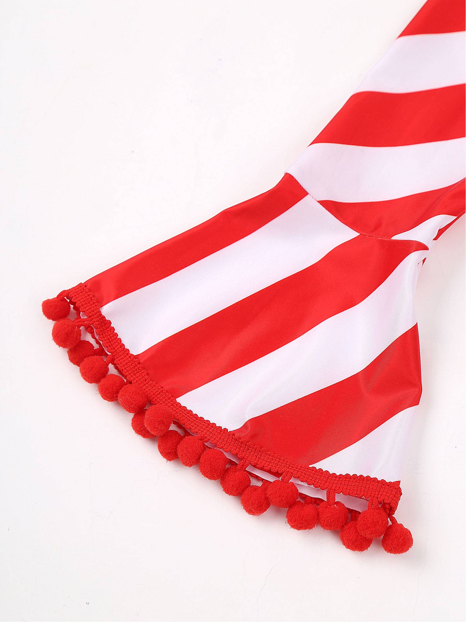 Women One Shoulder Sequin Pompom Stripes Christmas Candy Cane Jumpsuit