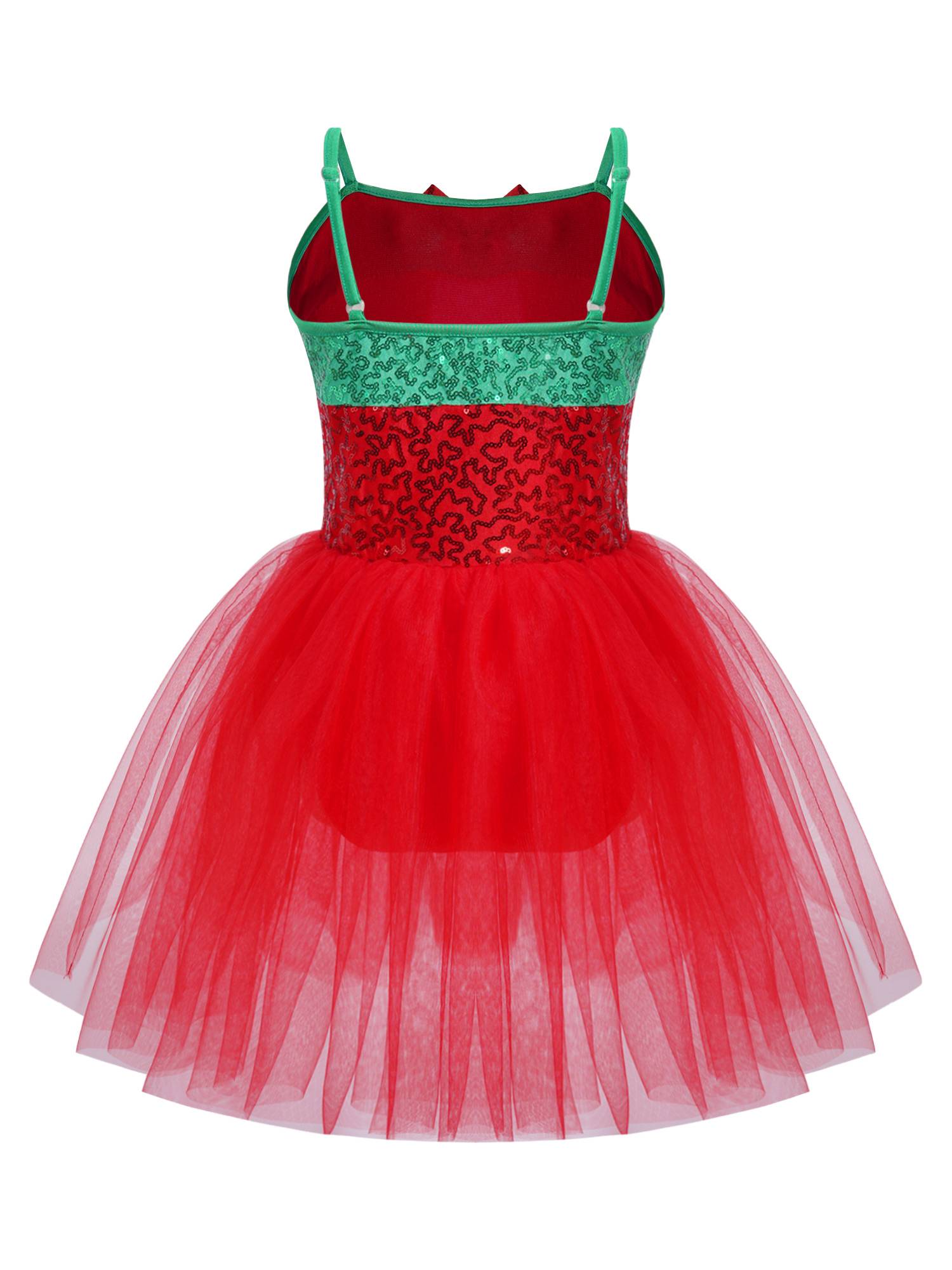 Kids Girls Christmas Sleeveless Sequins Bow Stripes Mesh Tutu Dress
