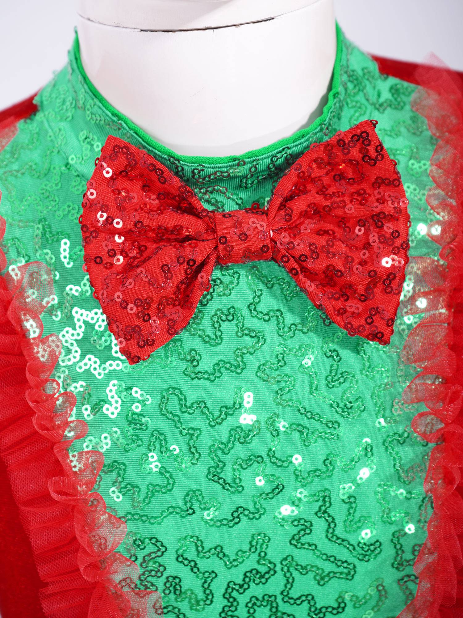 Kids Girls Christmas Long Sleeve Bow Sequins Tutu Dress