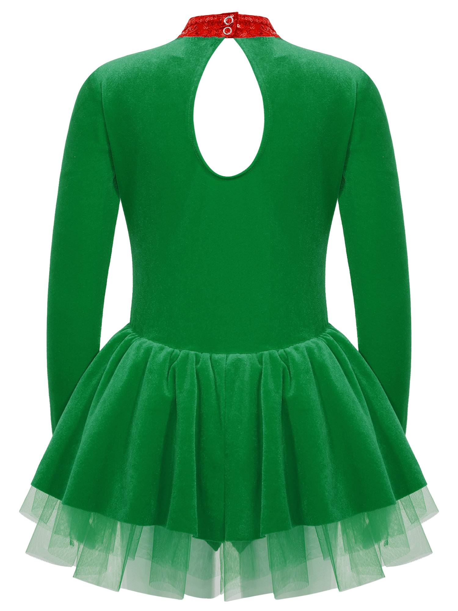 Kids Girls Christmas Long Sleeve Bow Sequins Tutu Dress