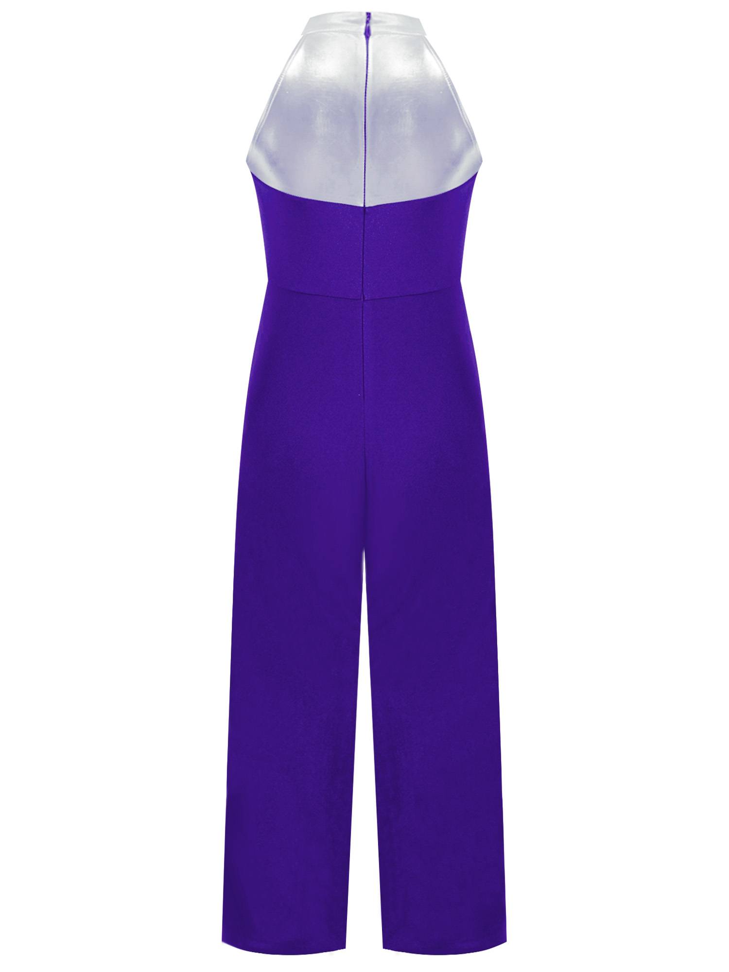 Kids Girls Metallic Sleeveless Bow Tie Jumpsuit for Jazz Dance