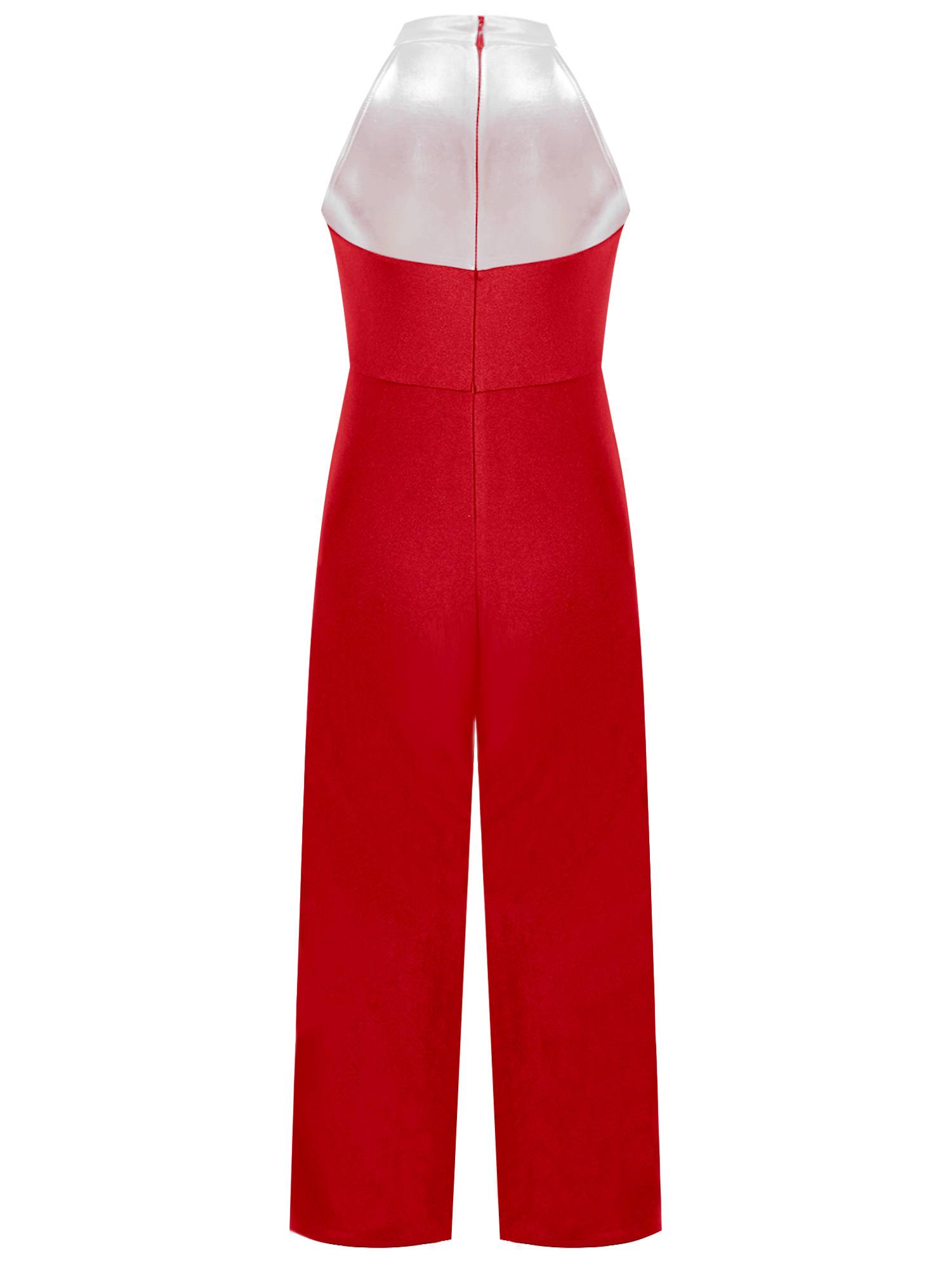 Kids Girls Metallic Sleeveless Bow Tie Jumpsuit for Jazz Dance