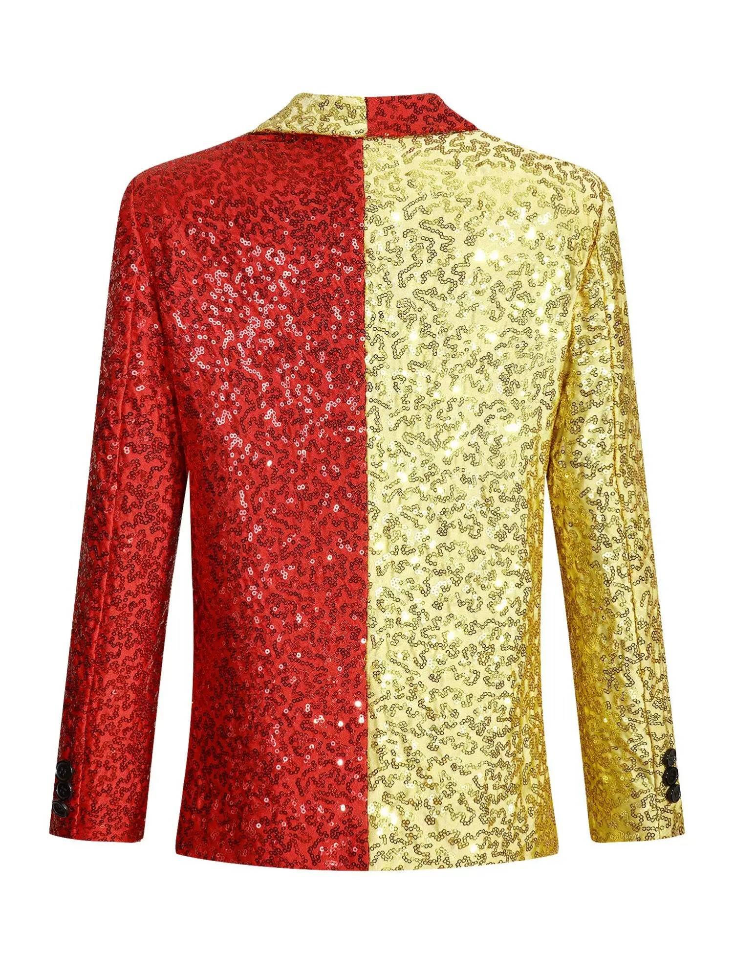 Kids Boys Sequin Colorblock Blazer Jacket Lapel One-Button Coat