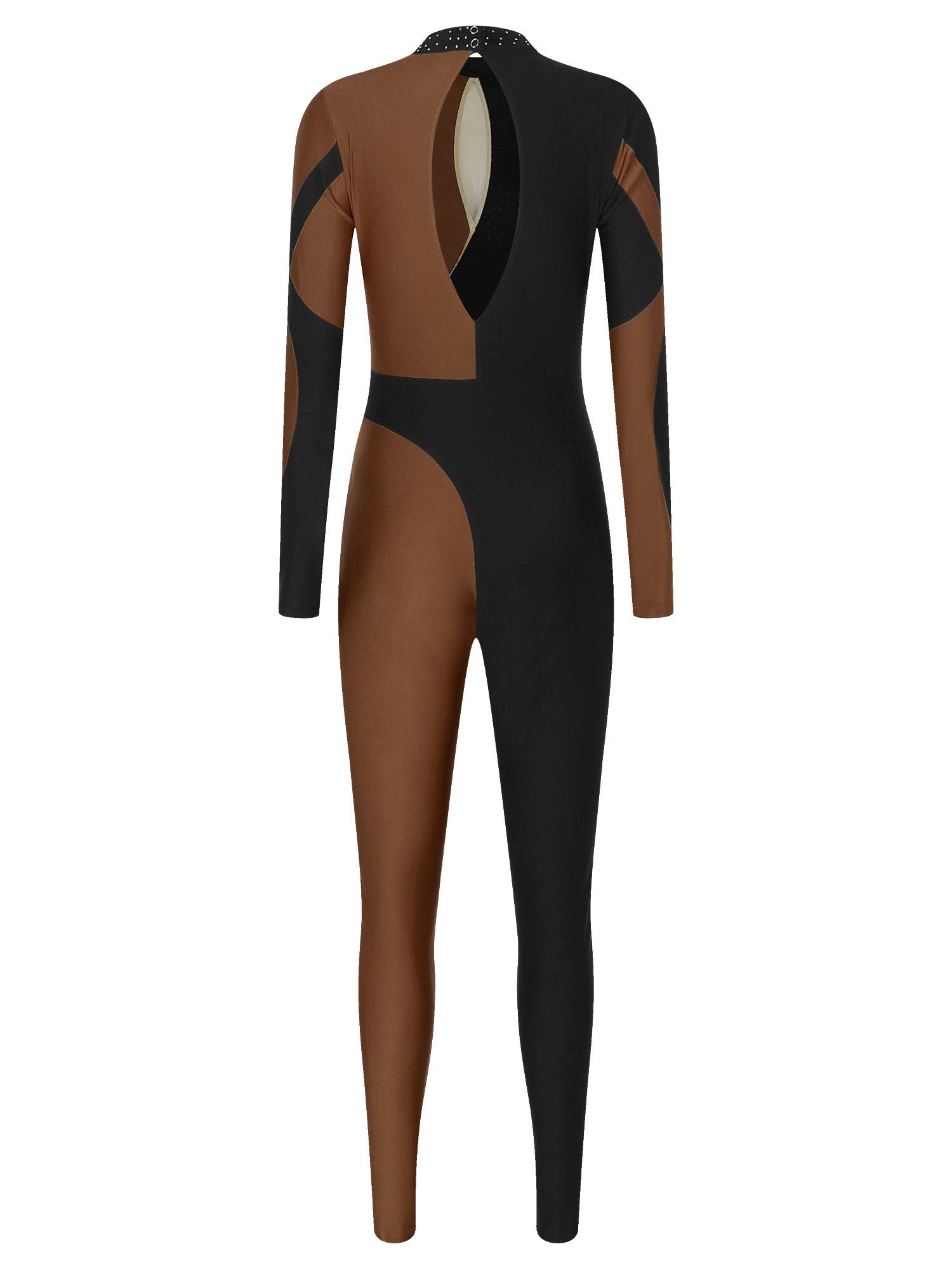 Women Glittery Rhinestones Long Sleeve Gymnastics Unitards