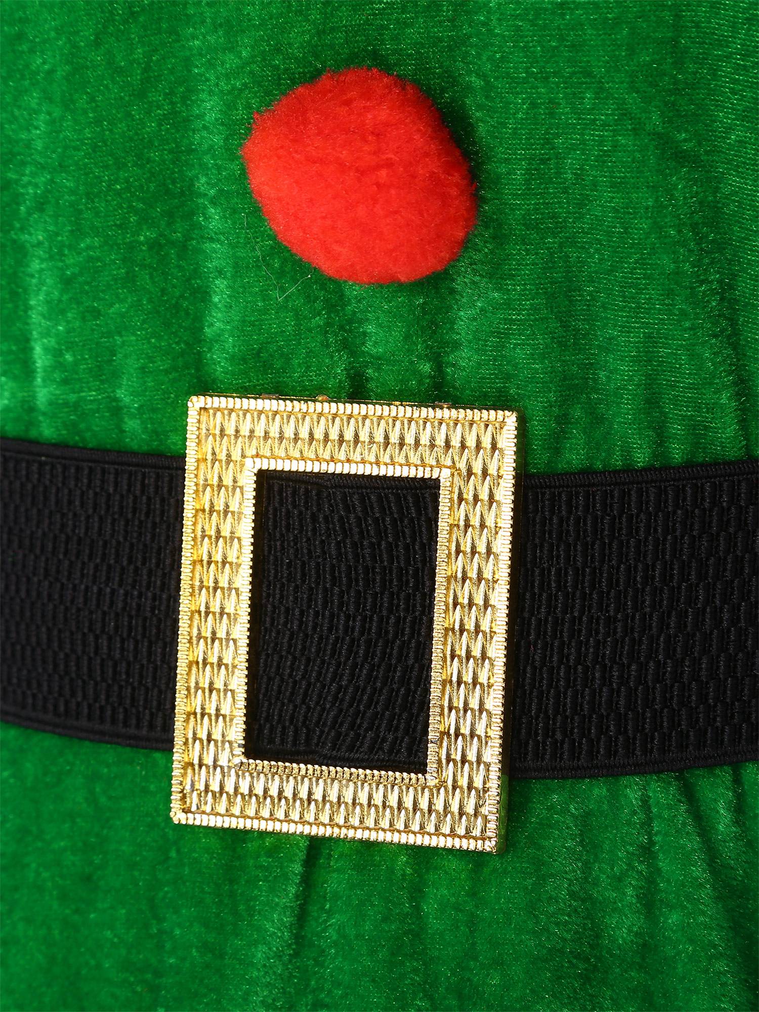 Women 6pcs Christmas Long Sleeve Pompom Dress with Stockings Elf Costume Sets